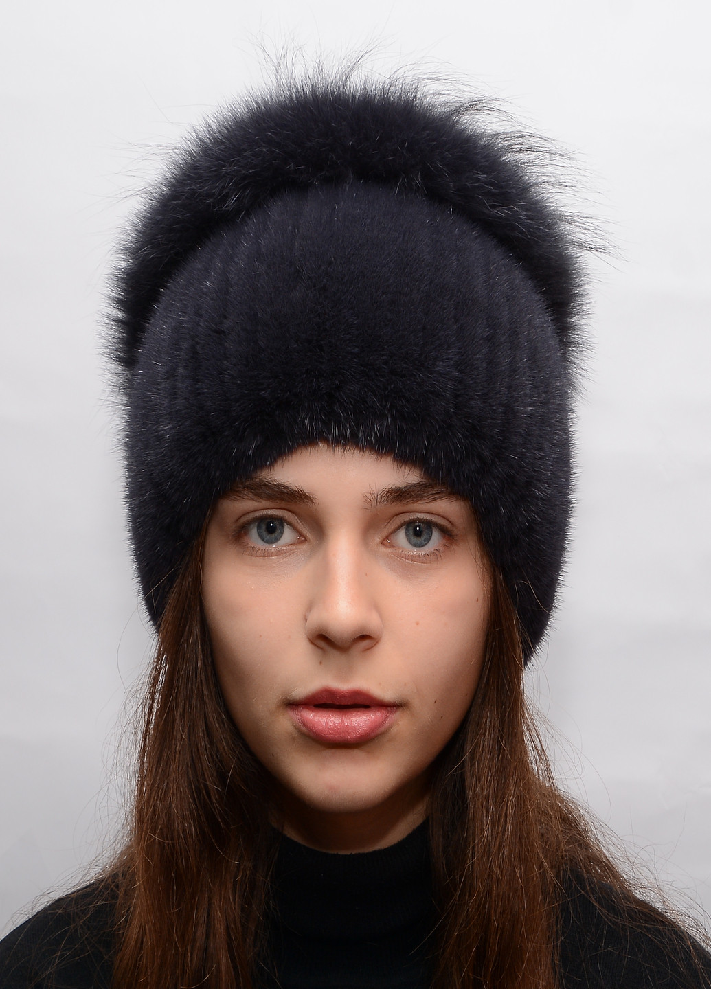 Зимова жіноча шапка з в'язаній норки з помпоном Меховой Стиль улитка (199073182)