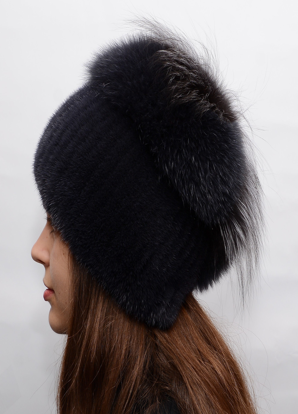 Зимова жіноча шапка з в'язаній норки з помпоном Меховой Стиль улитка (199073182)