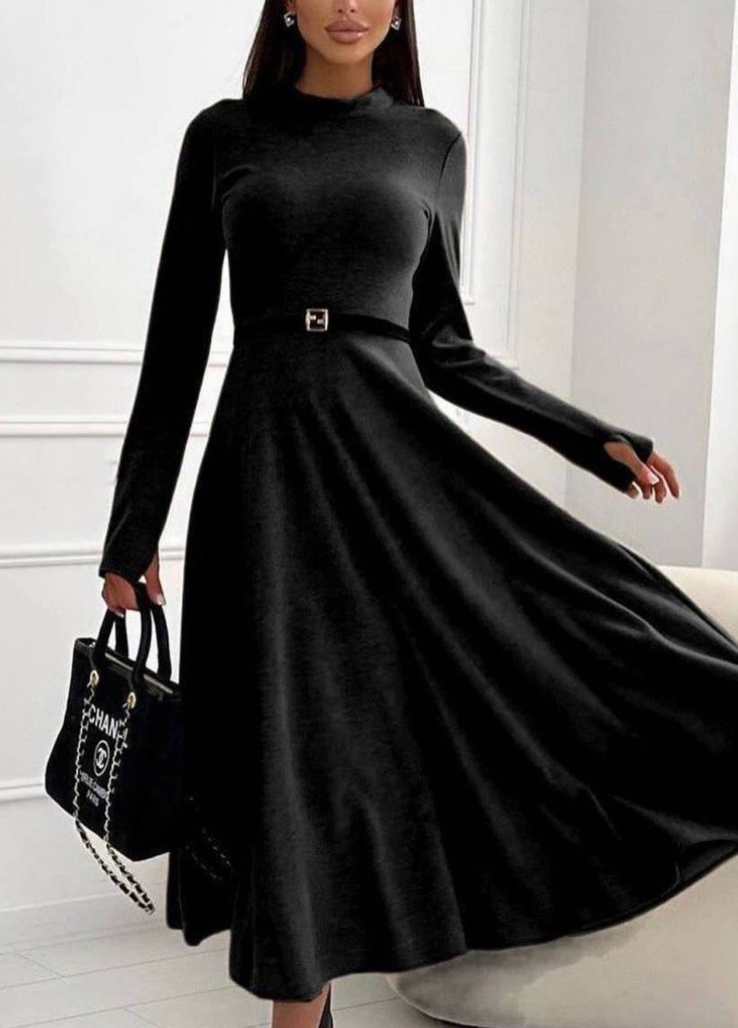 Чорна кежуал сукня кльош Fashion однотонна