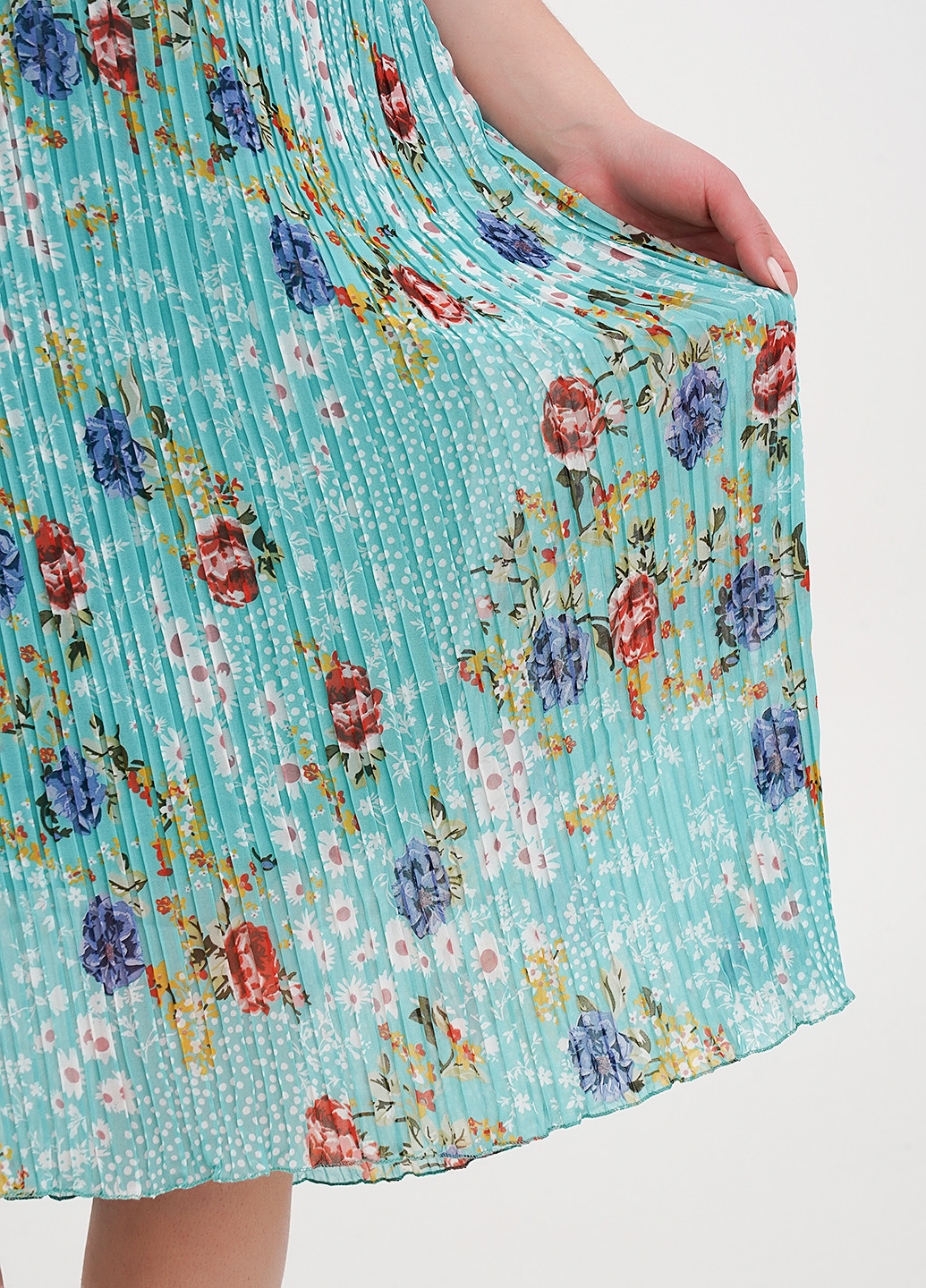 Бирюзовое кэжуал платье плиссированное Vicolo с цветочным принтом