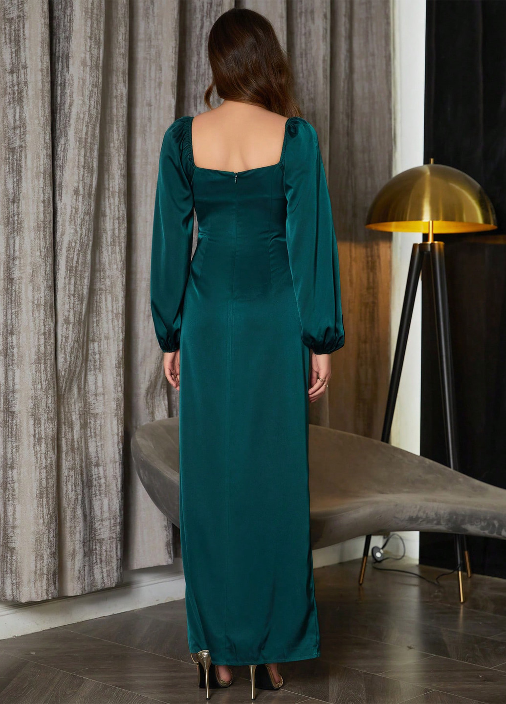 Изумрудное кэжуал, вечернее платье SHEIN однотонное
