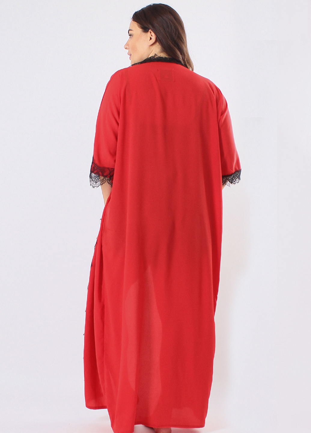 Червоний демісезонний комплект (топ, брюки, халат) Ghazel