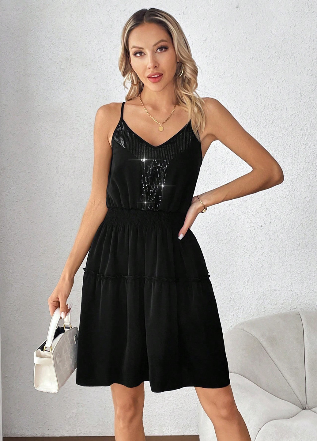 Чорна кежуал сукня сукня-майка, кльош SHEIN однотонна