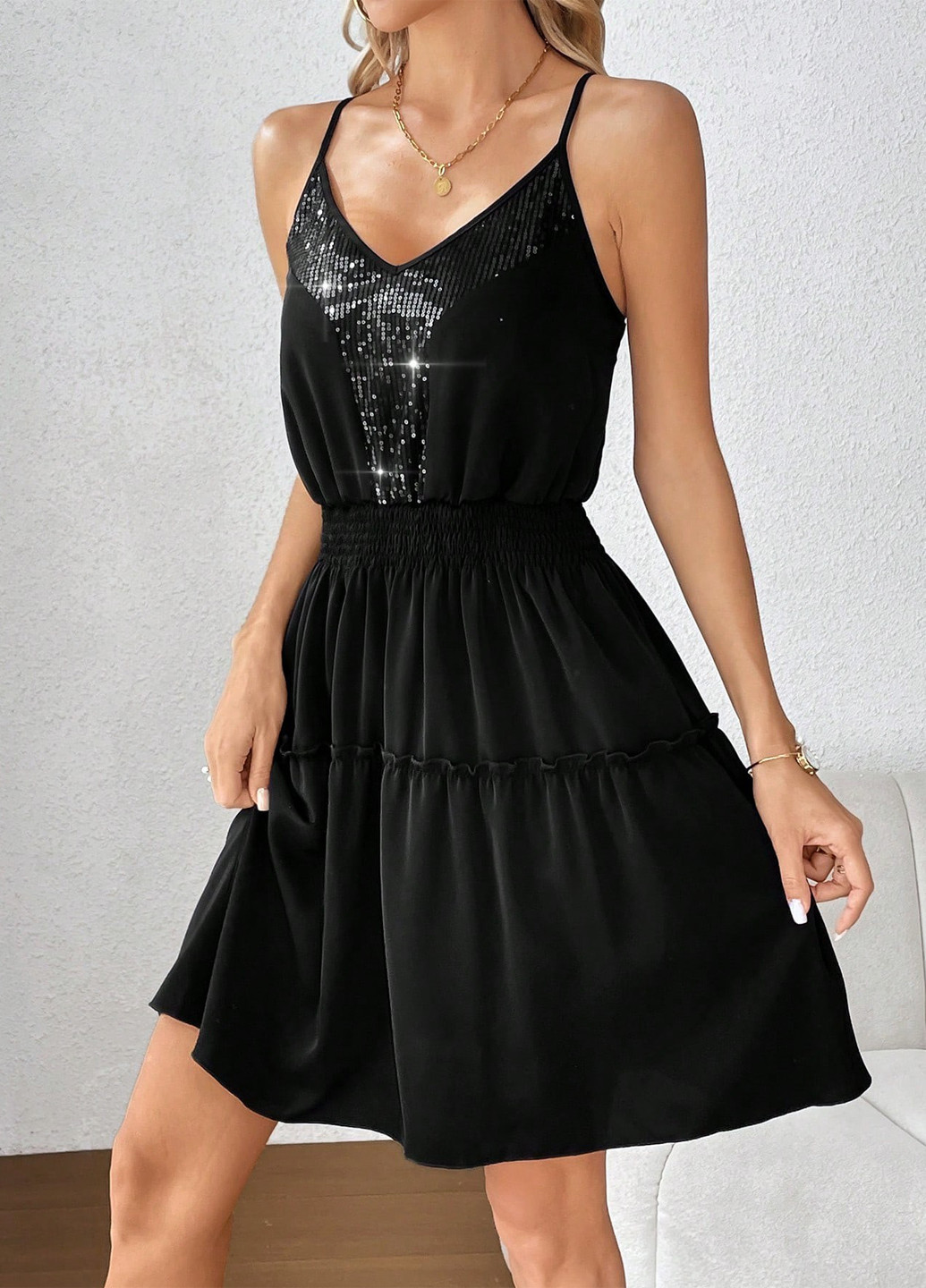 Чорна кежуал сукня сукня-майка, кльош SHEIN однотонна