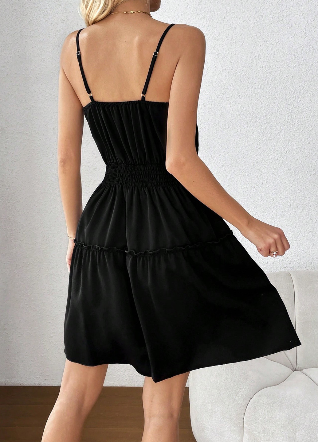 Чорна кежуал сукня сукня-майка, кльош SHEIN однотонна