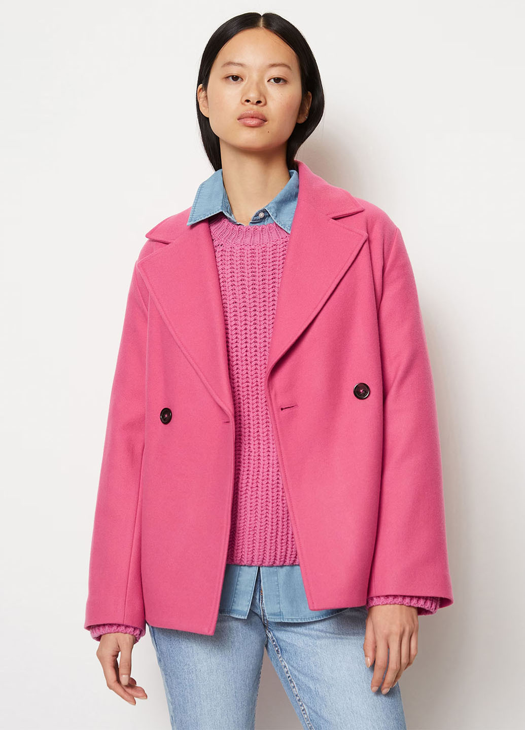 Розовое Кэжуал полупальто двубортное Marc O'Polo однотонное