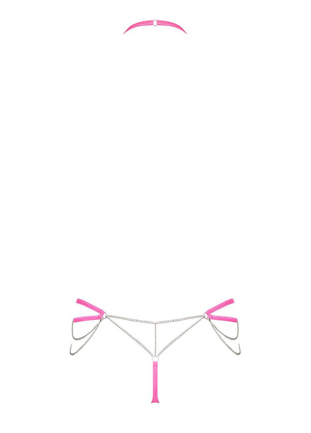 Розовый демисезонный комплект белья (декоративные цепочки, трусики) Obsessive