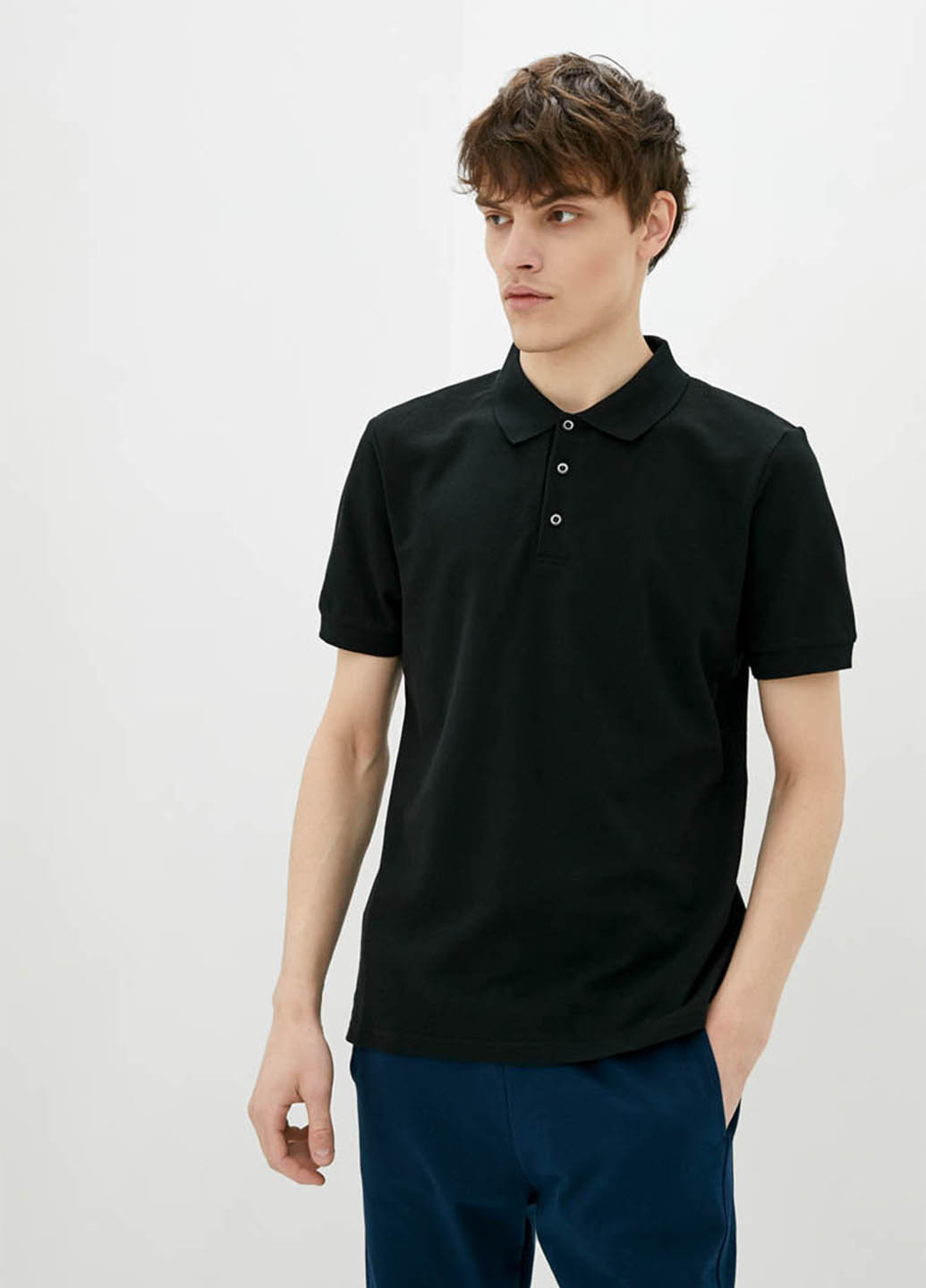 Черная футболка-поло для мужчин Promin однотонная