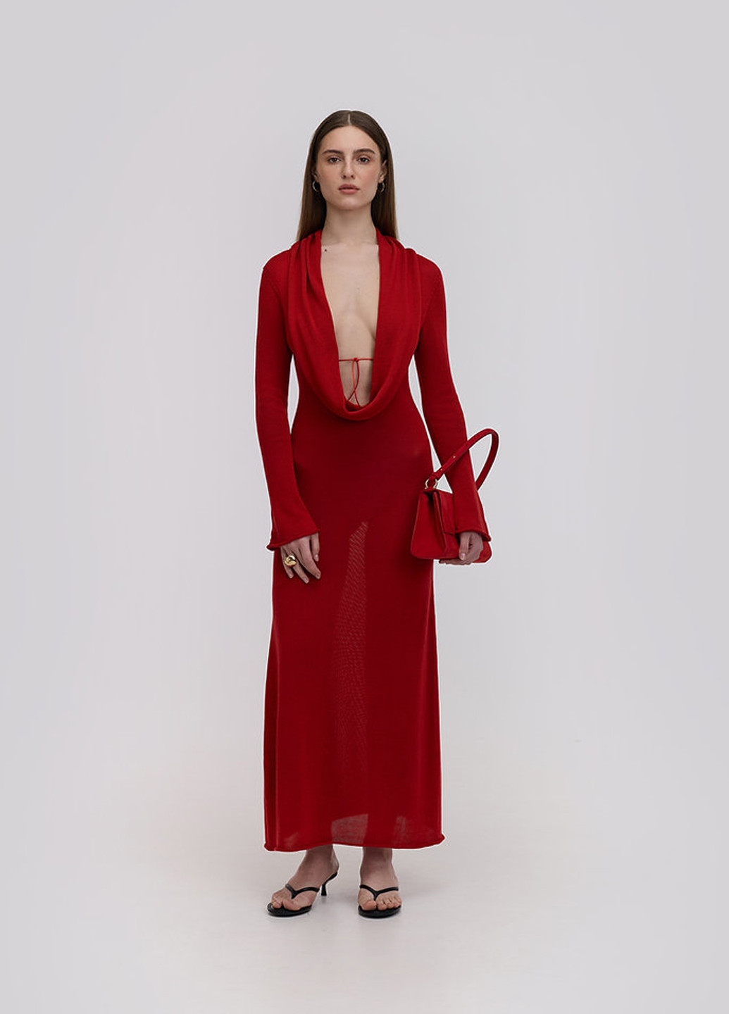 Червона вечірня, кежуал, пляжна сукня з відкритою спиною KNITLAB однотонна