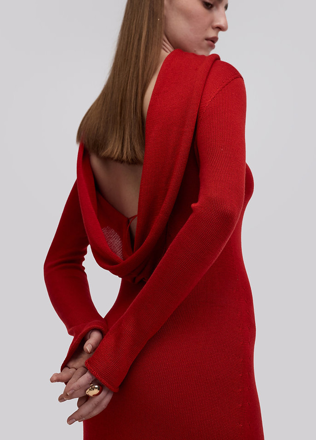 Червона вечірня, кежуал, пляжна сукня з відкритою спиною KNITLAB однотонна