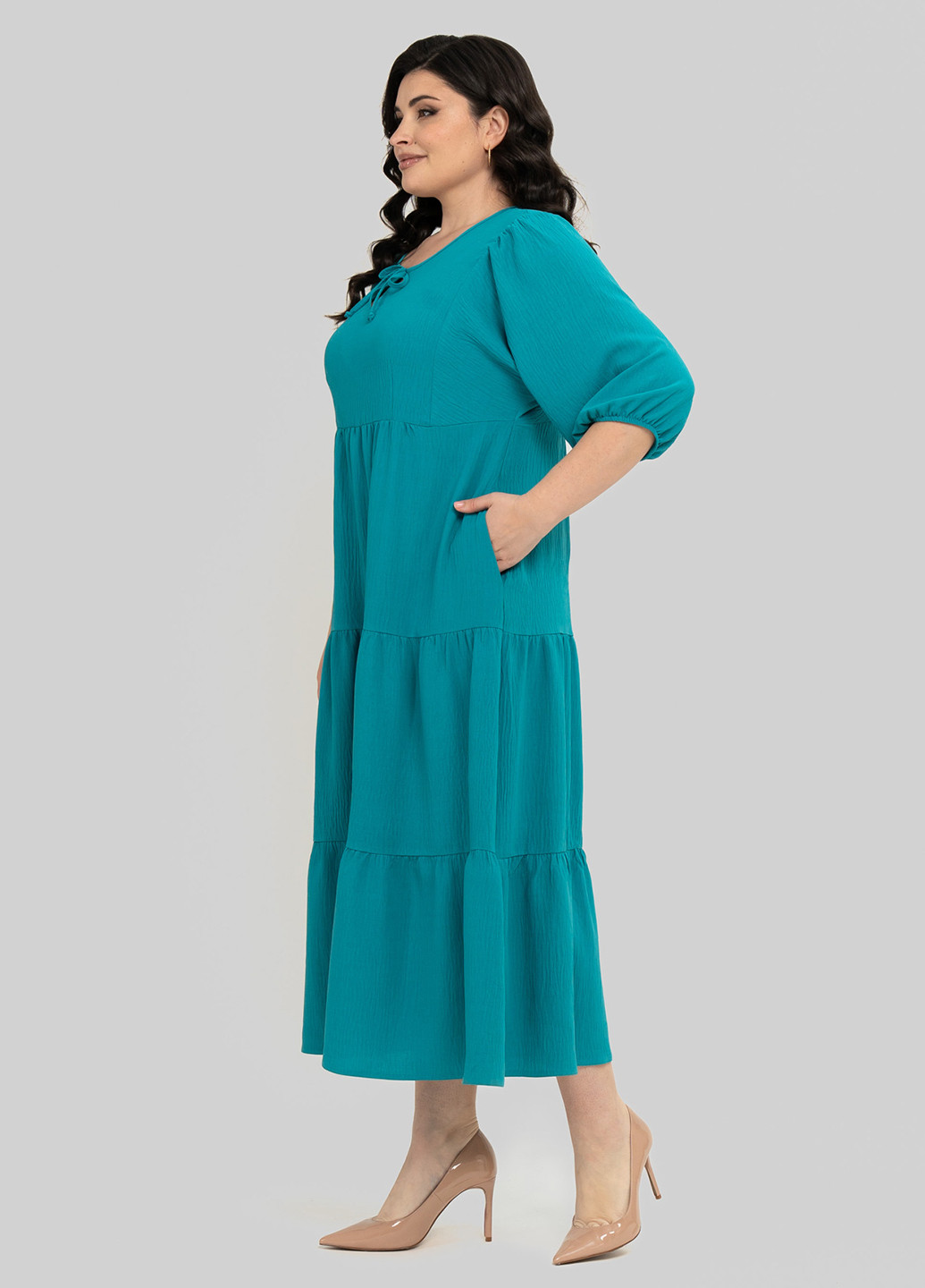 Бірюзова кежуал сукня в стилі армпір A'll Posa однотонна