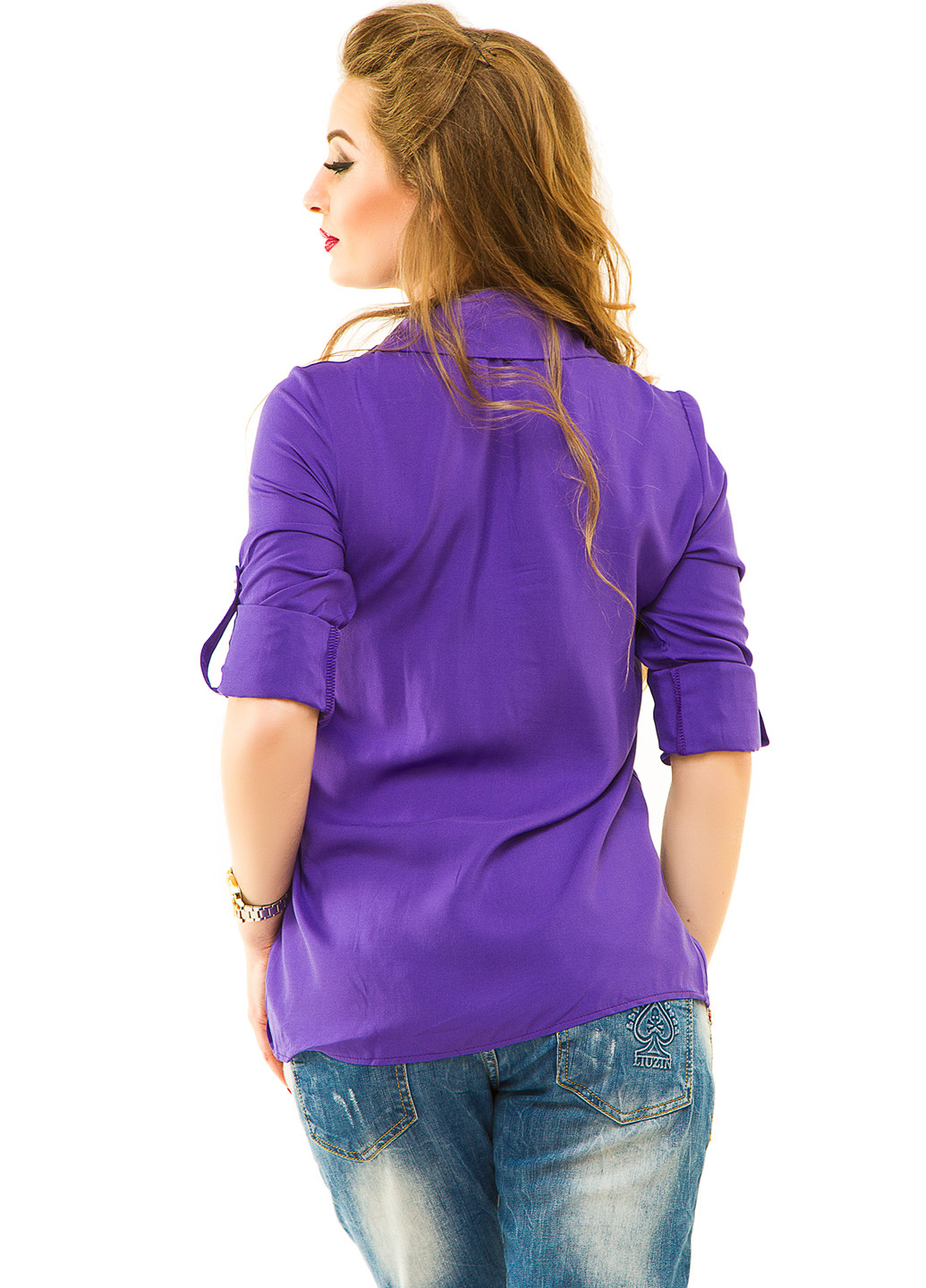 Фиолетовая кэжуал рубашка однотонная Lady Style