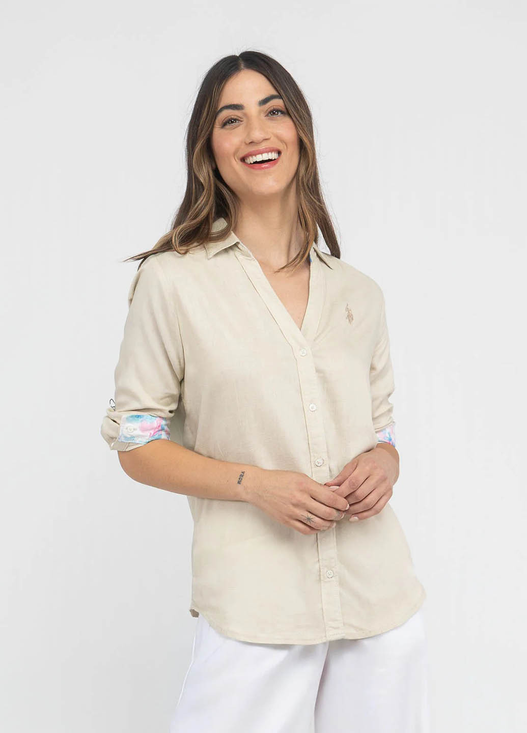 Песочная кэжуал рубашка однотонная U.S. Polo Assn.