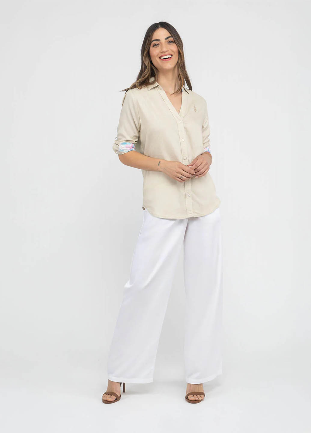 Песочная кэжуал рубашка однотонная U.S. Polo Assn.