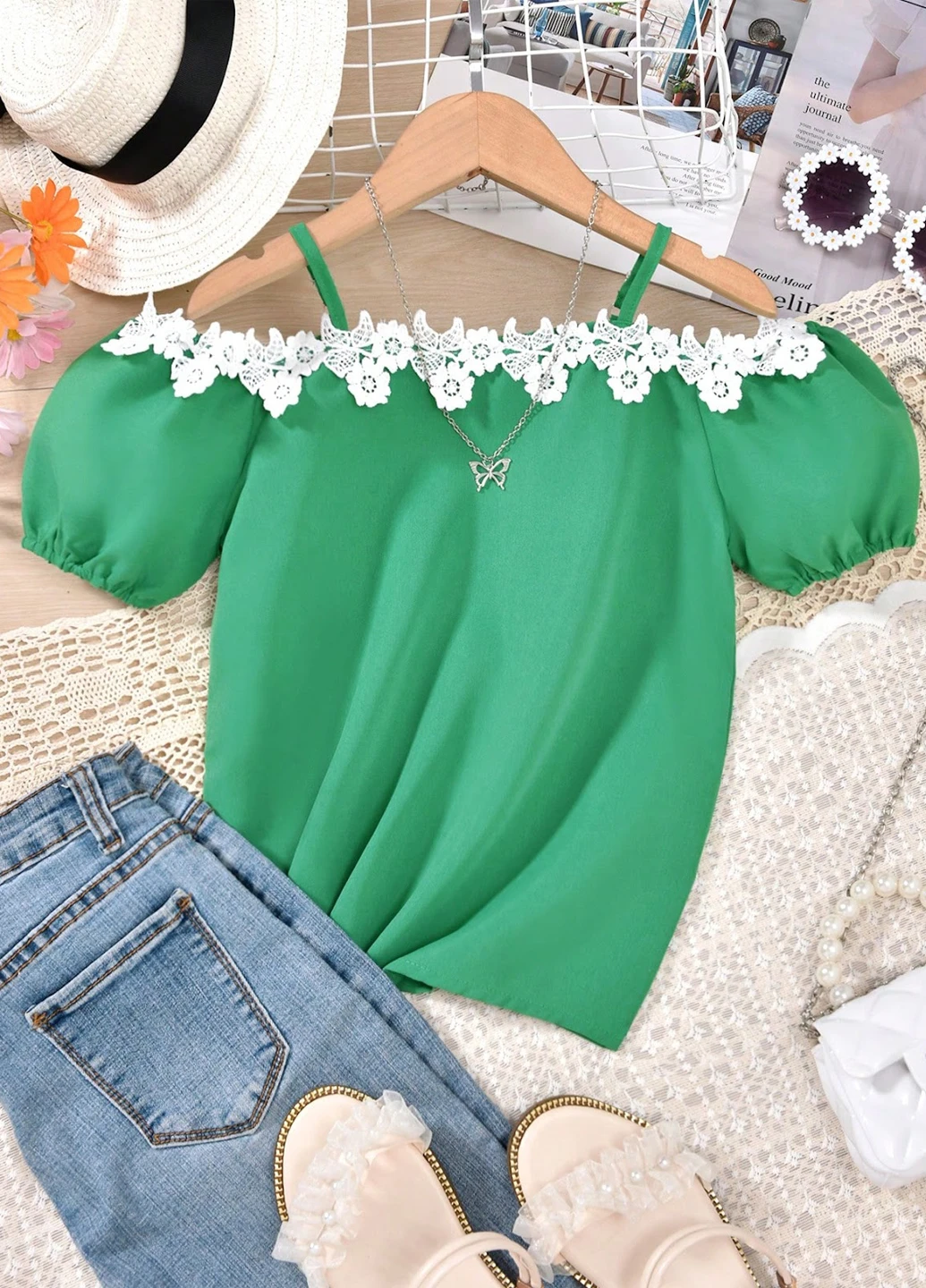 Зеленая однотонная блузка SHEIN летняя