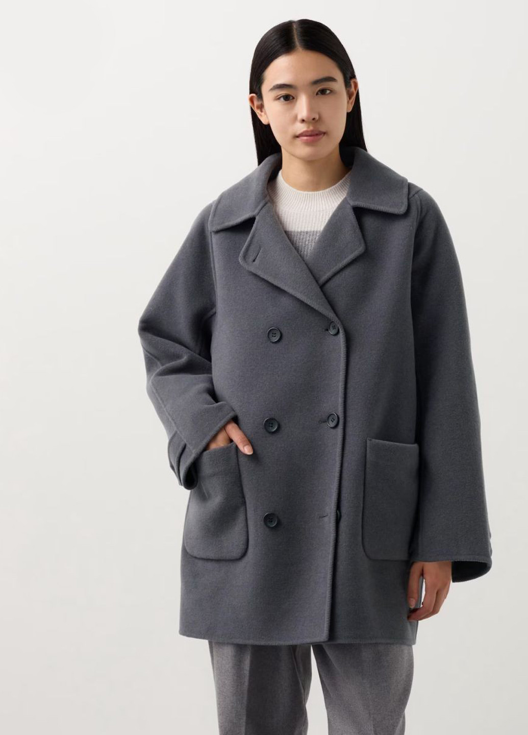 Сіре демісезонне Пальто двобортне Uniqlo