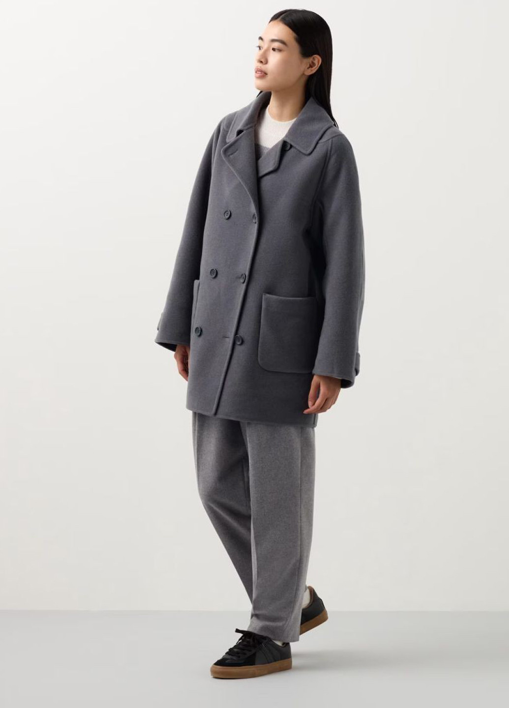 Сіре демісезонне Пальто двобортне Uniqlo