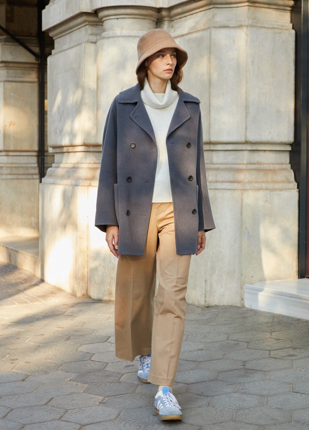 Сіре демісезонне Пальто двобортне Uniqlo