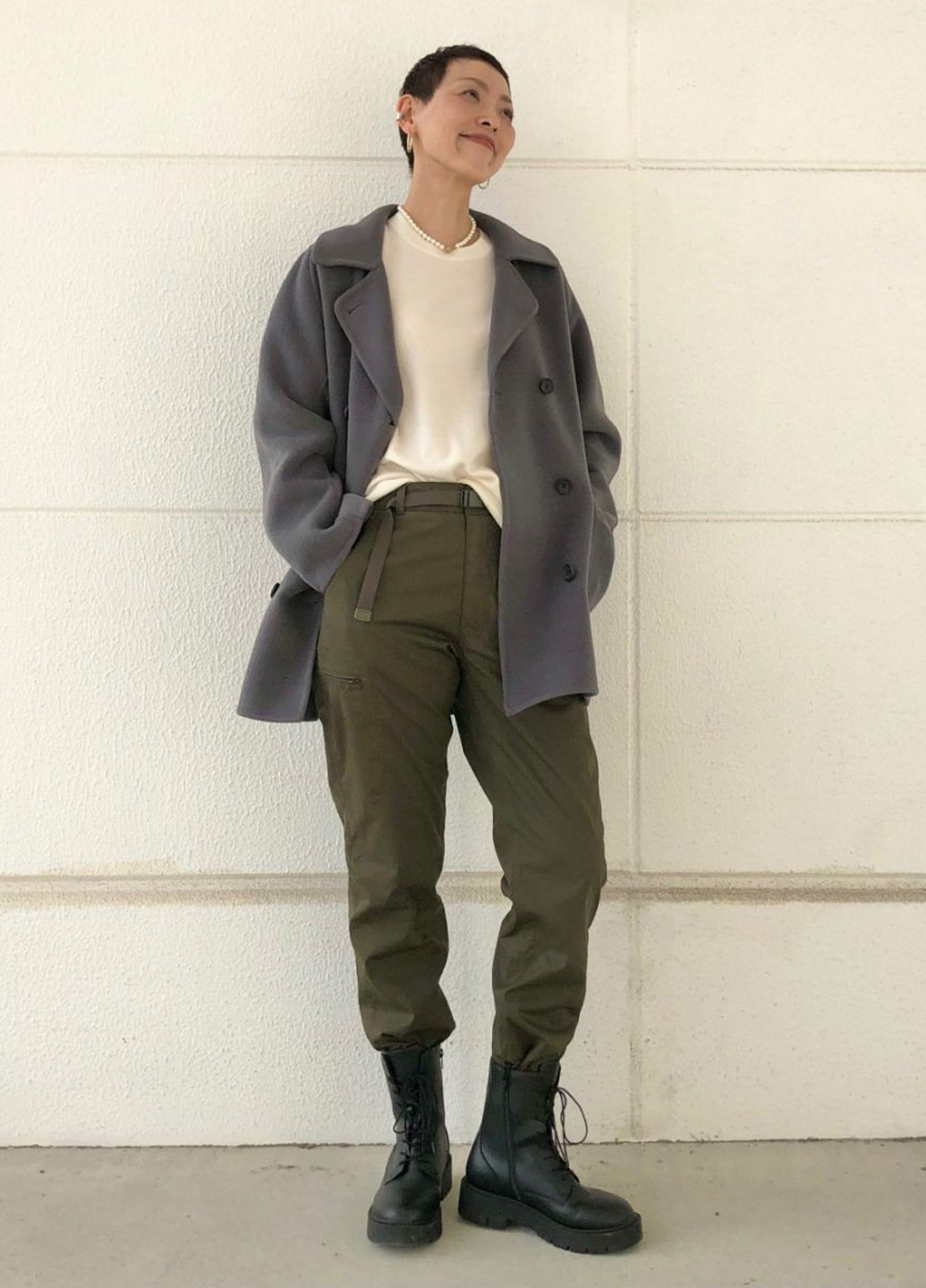 Сіре демісезонне Пальто двобортне Uniqlo