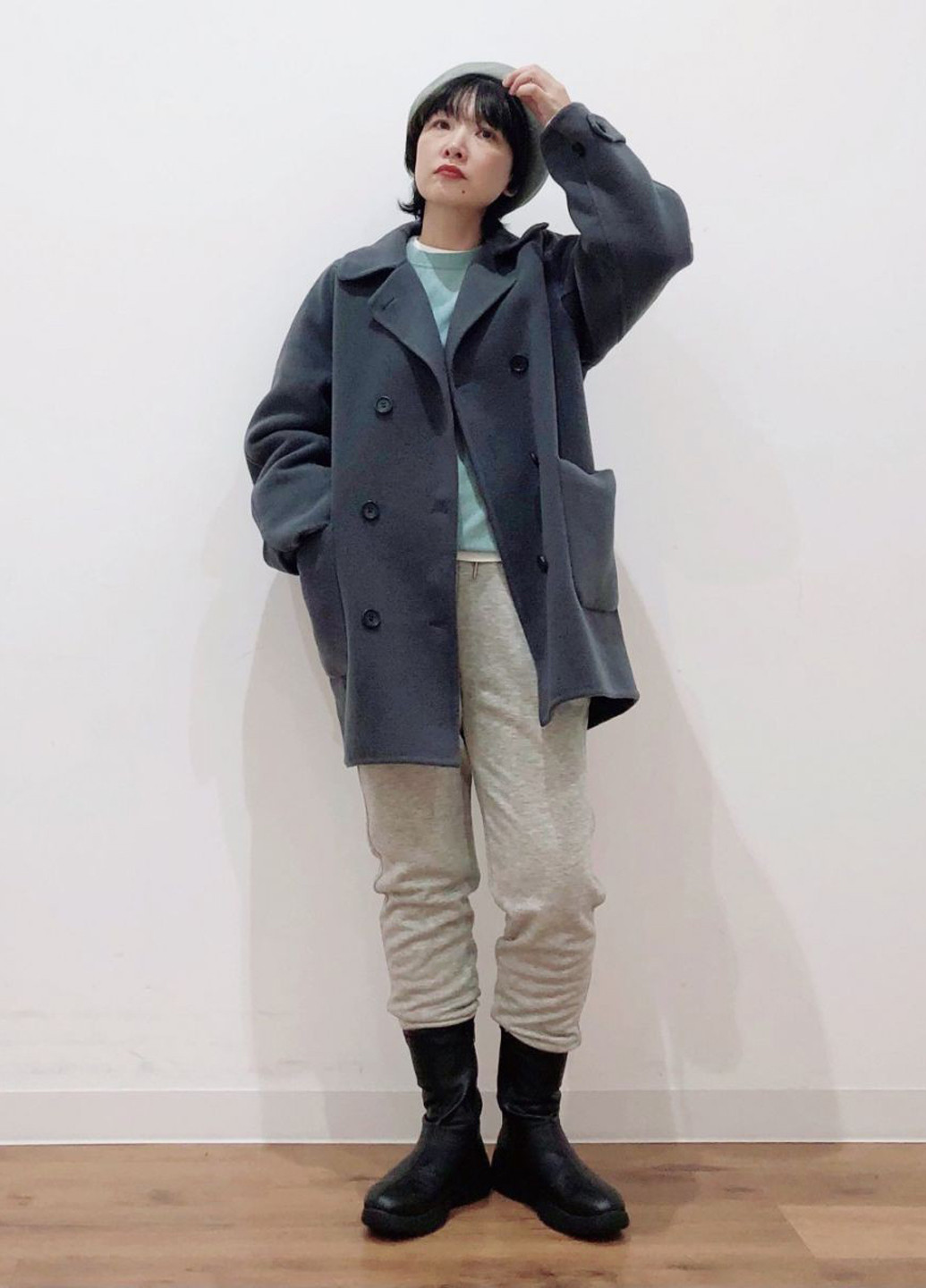 Сіре демісезонне Пальто двобортне Uniqlo