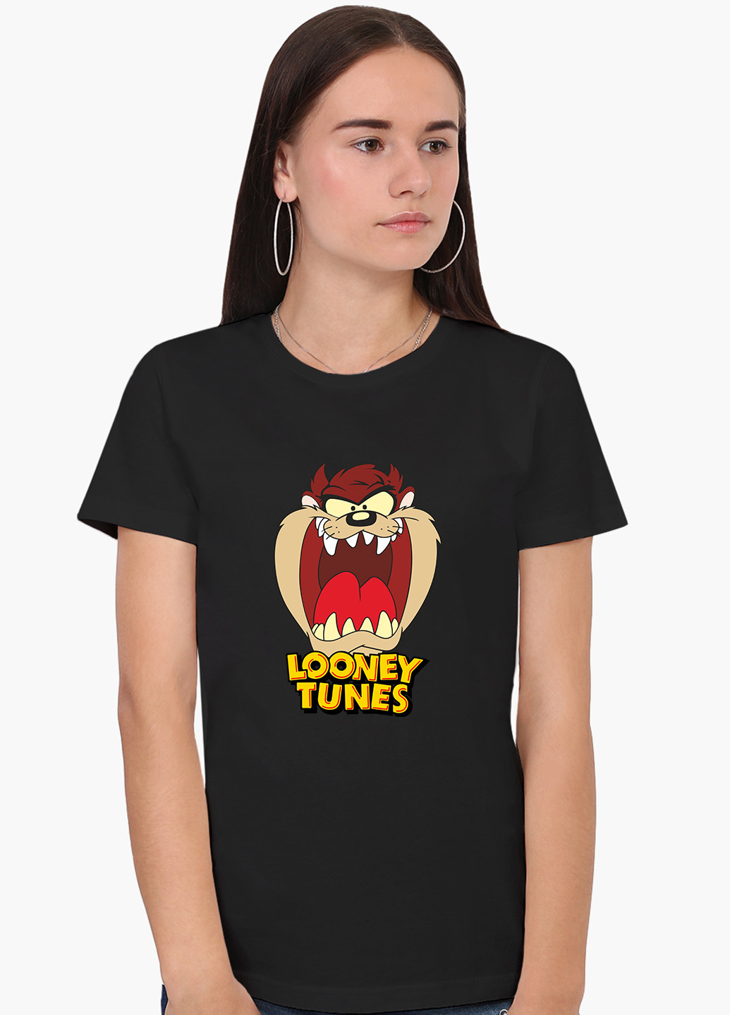 Черная демисезон футболка женская таз луни тюнз (taz looney tunes) (8976-2874) xxl MobiPrint