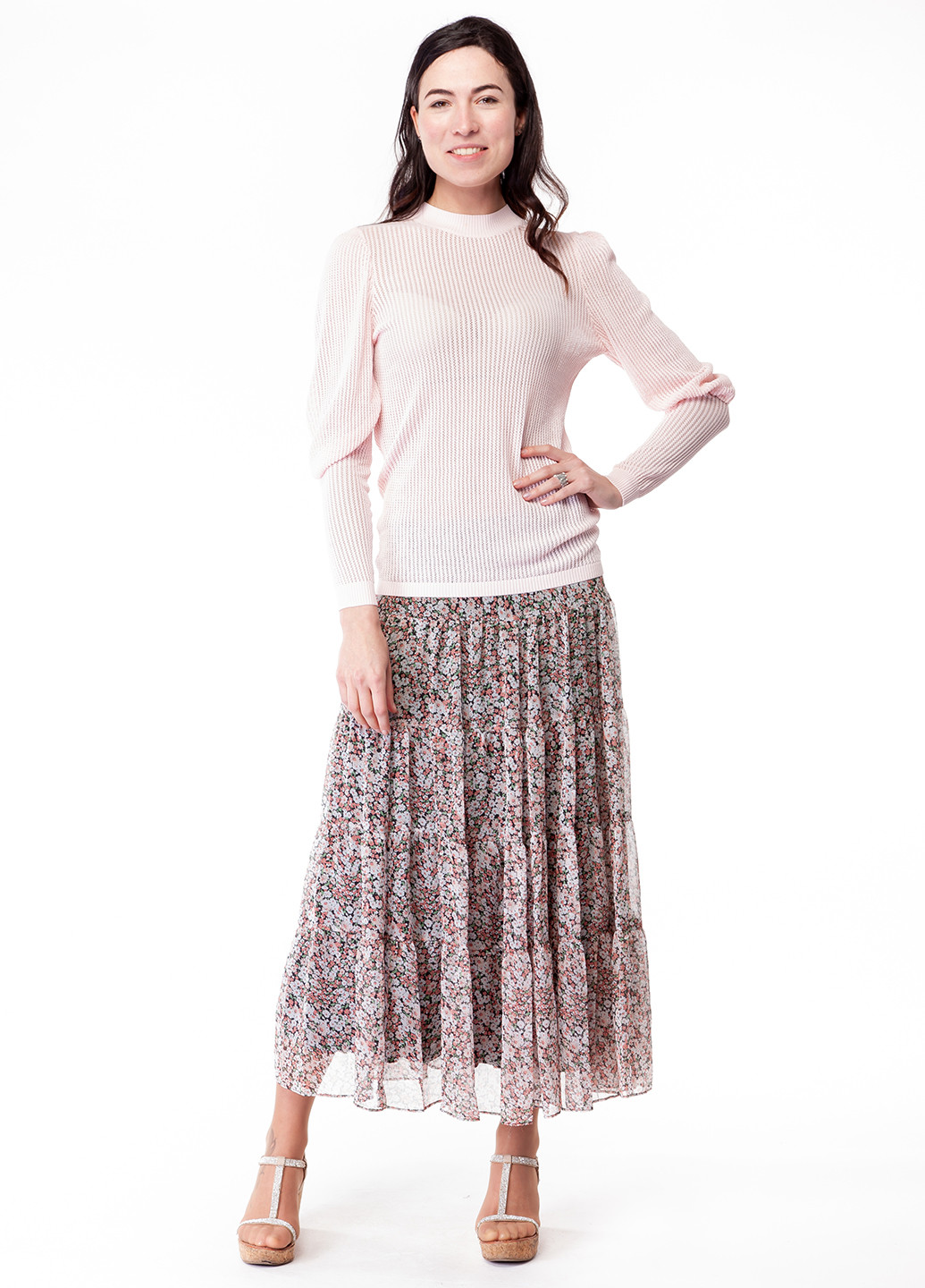 Бежевая кэжуал цветочной расцветки юбка Ralph Lauren клешированная