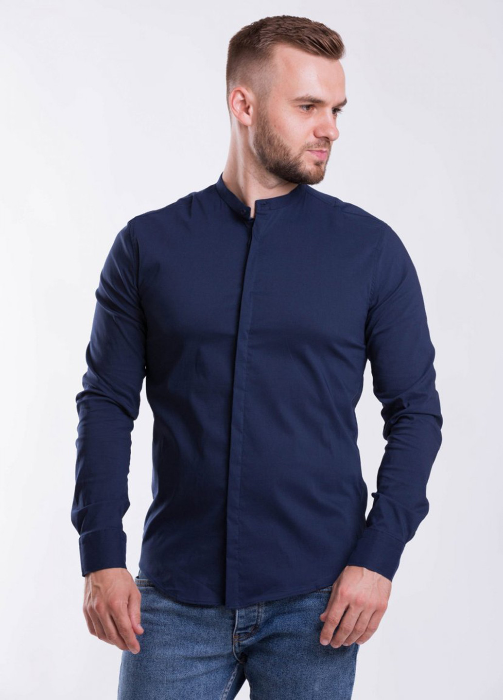 Темно-синяя кэжуал рубашка однотонная Trend Collection