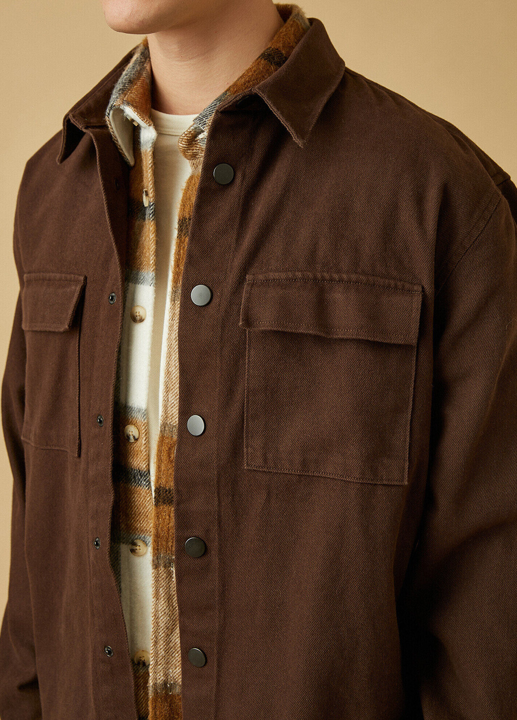 Темно-коричневая кэжуал рубашка однотонная KOTON