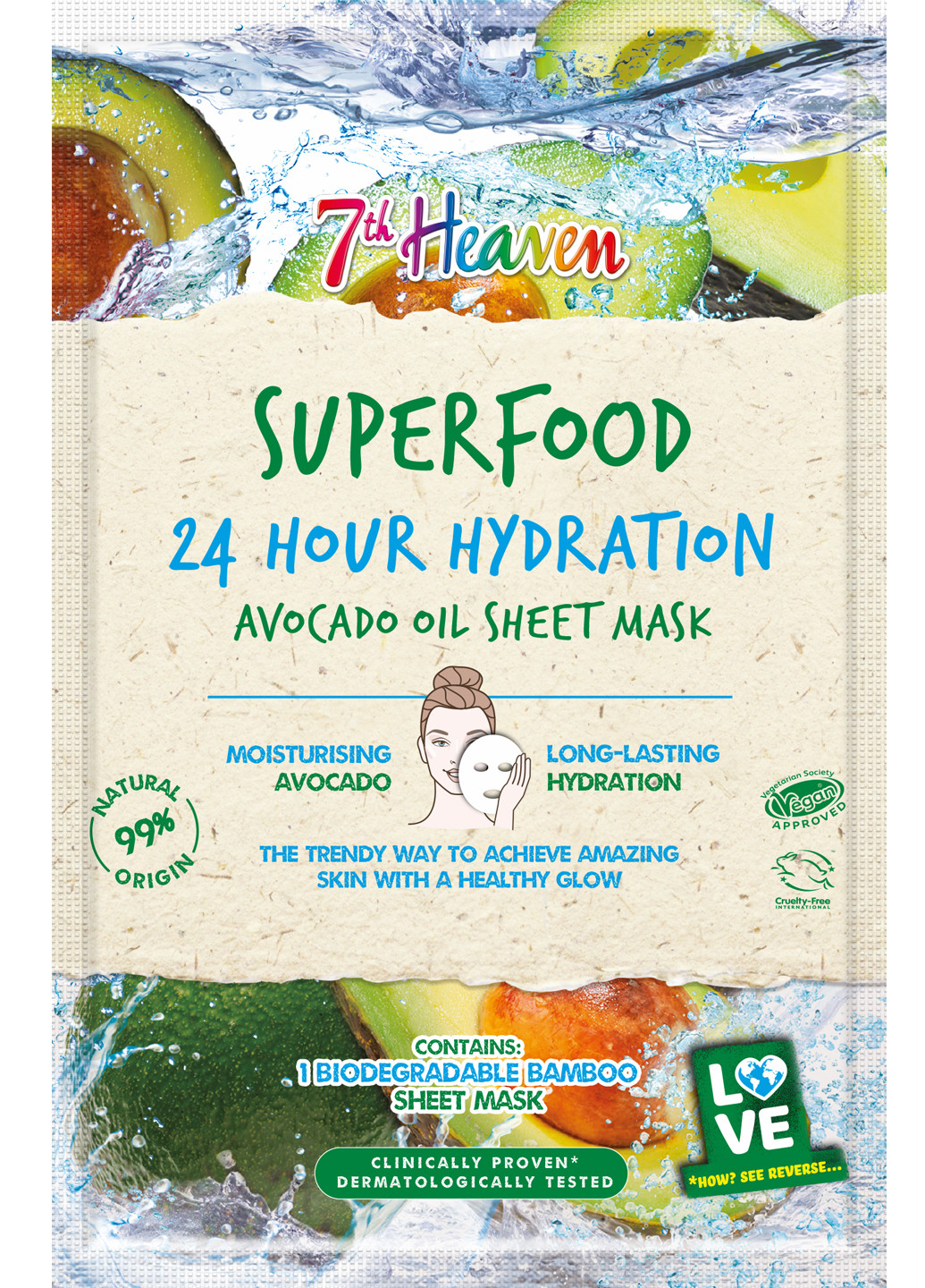 Тканевая маска Superfood 24H Hydration Avocado Oil Sheet Mask 16г 7th Heaven (225646806)