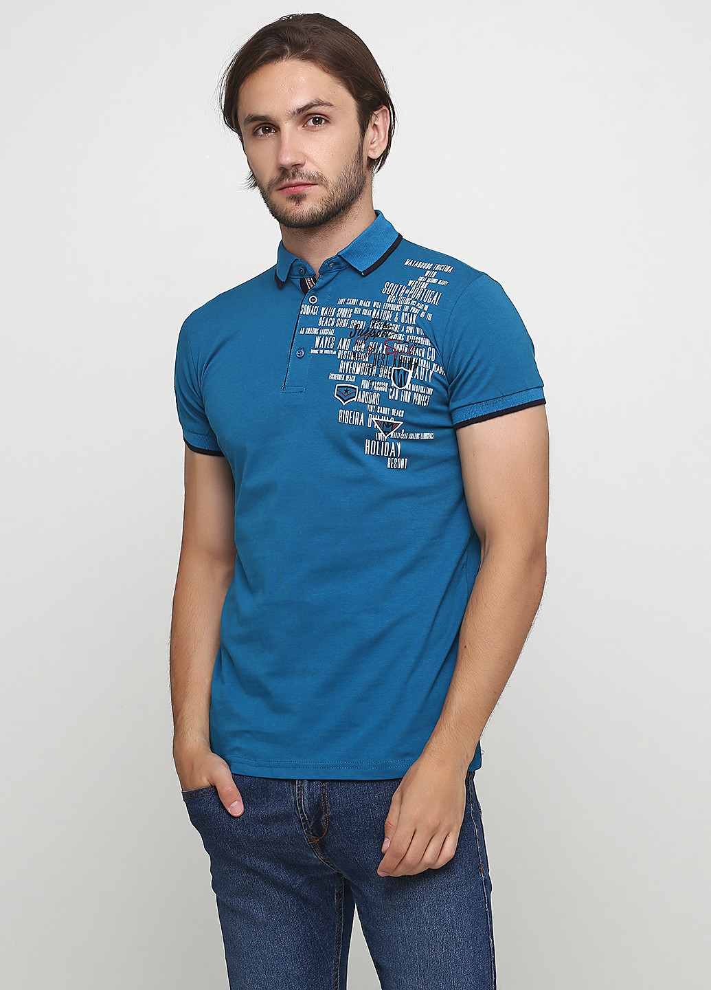 Голубой футболка-поло для мужчин Golf с надписью