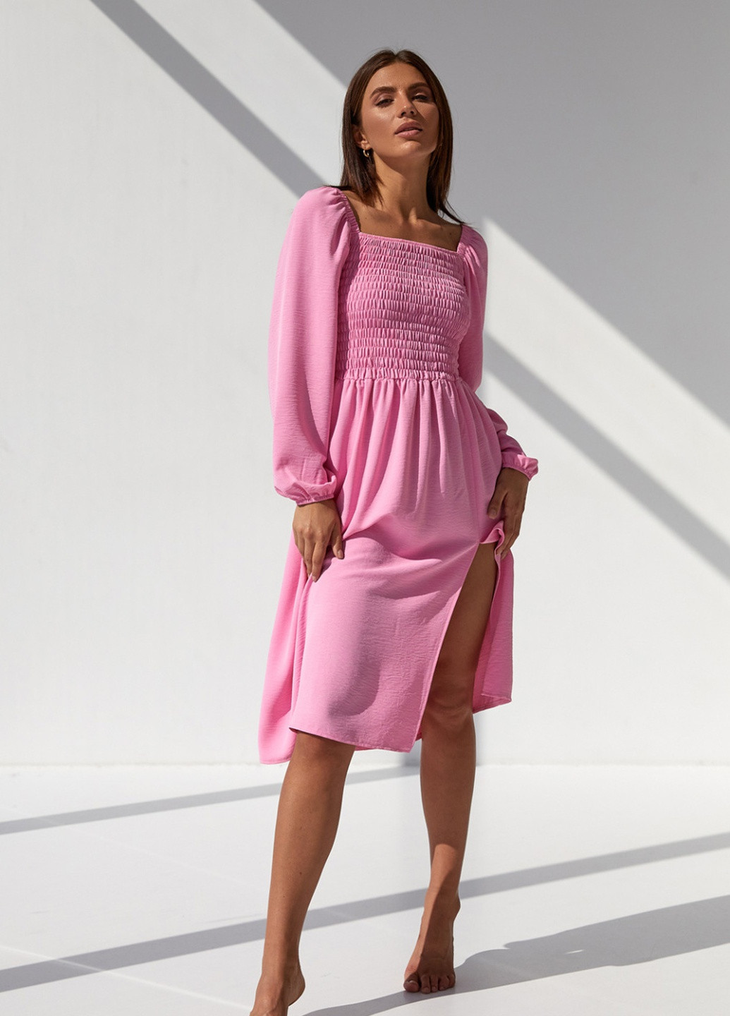 Розовое кэжуал платье SL-ARTMON однотонное