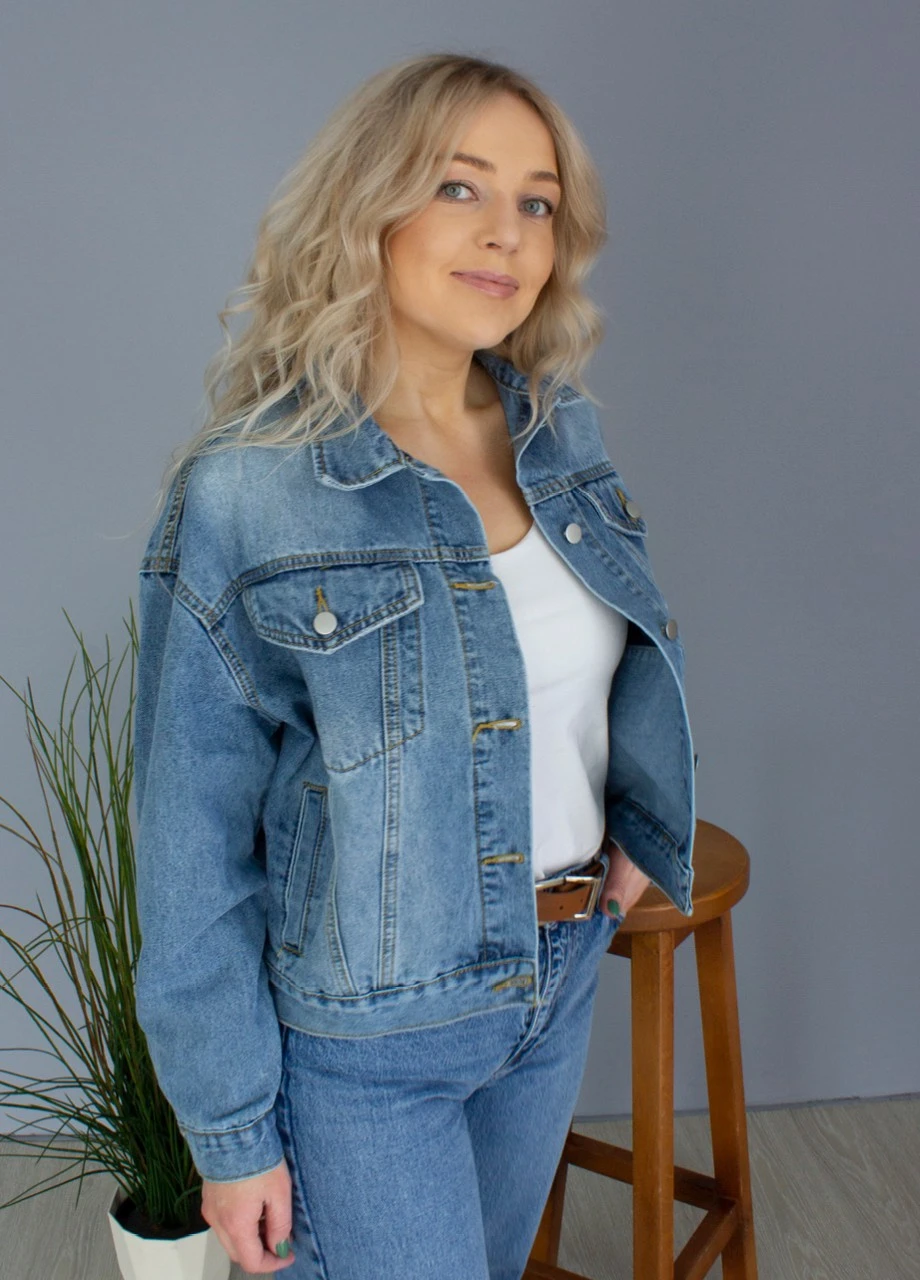 Світло-синя демісезонна джинсова куртка жіноча світло-синя оверсайз JEANSclub Свободная