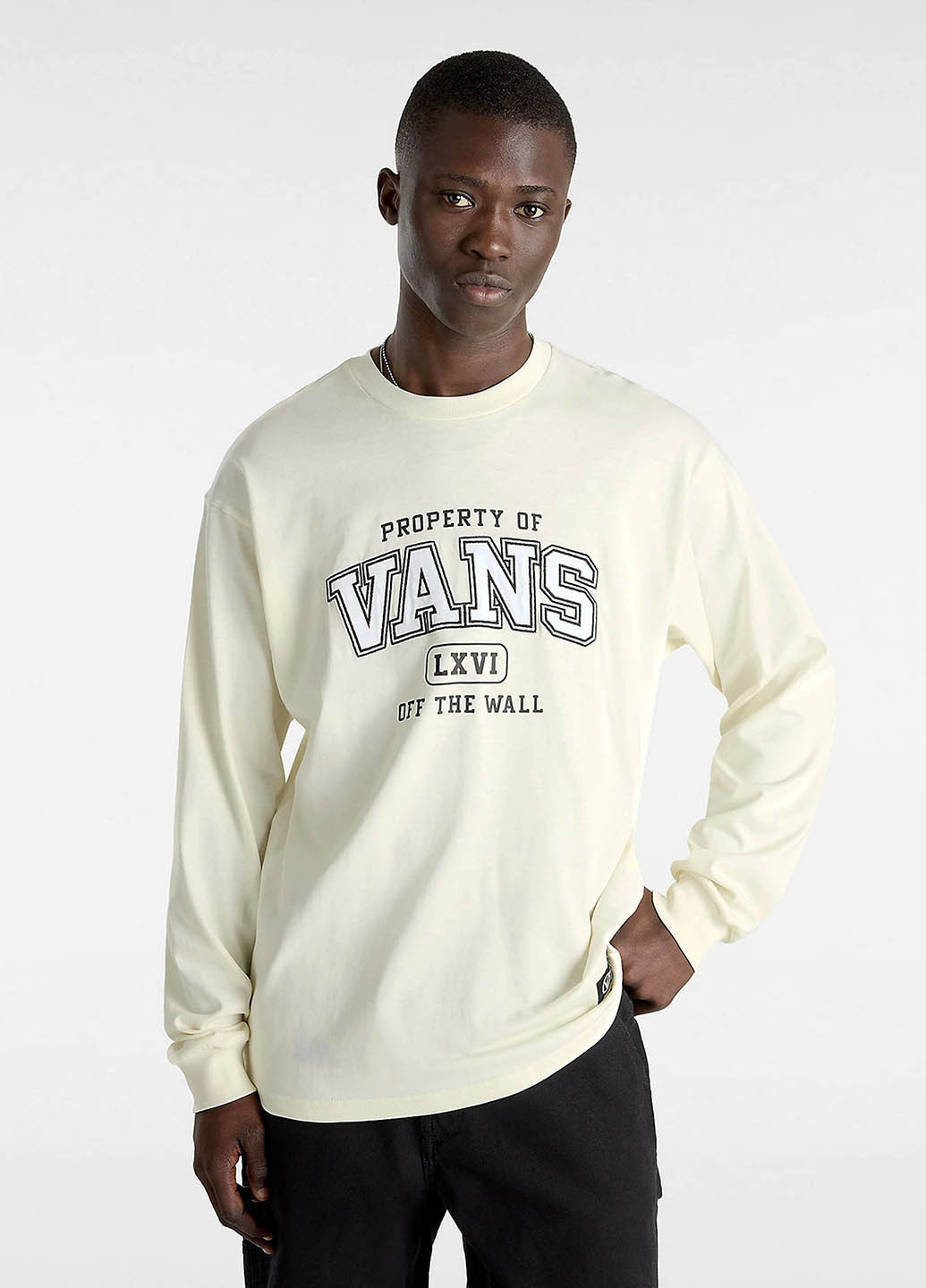 Лонгслів Vans логотип молочний кежуали бавовна, трикотаж