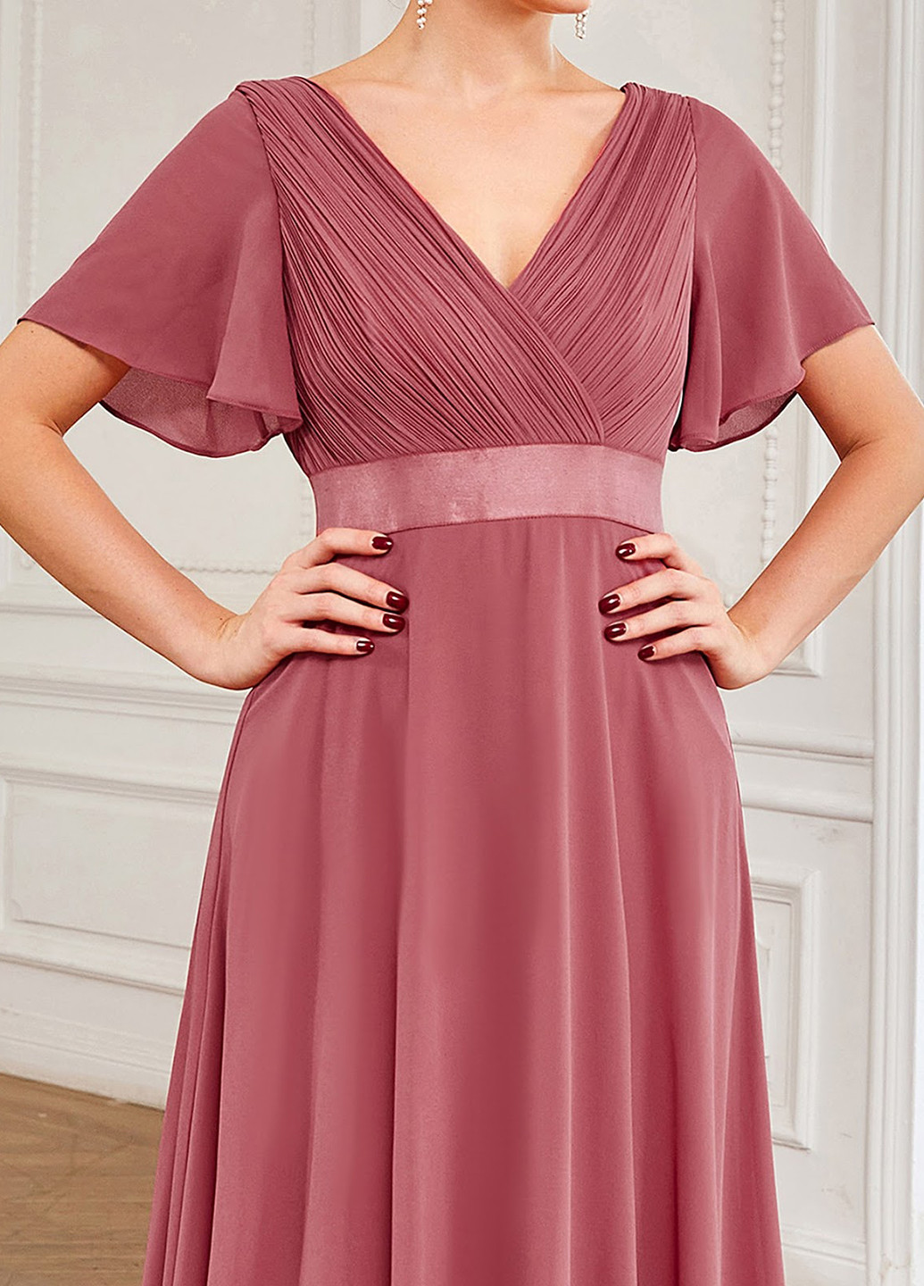 Терракотовое вечернее, праздничный платье на запах, с открытой спиной SHEIN однотонное