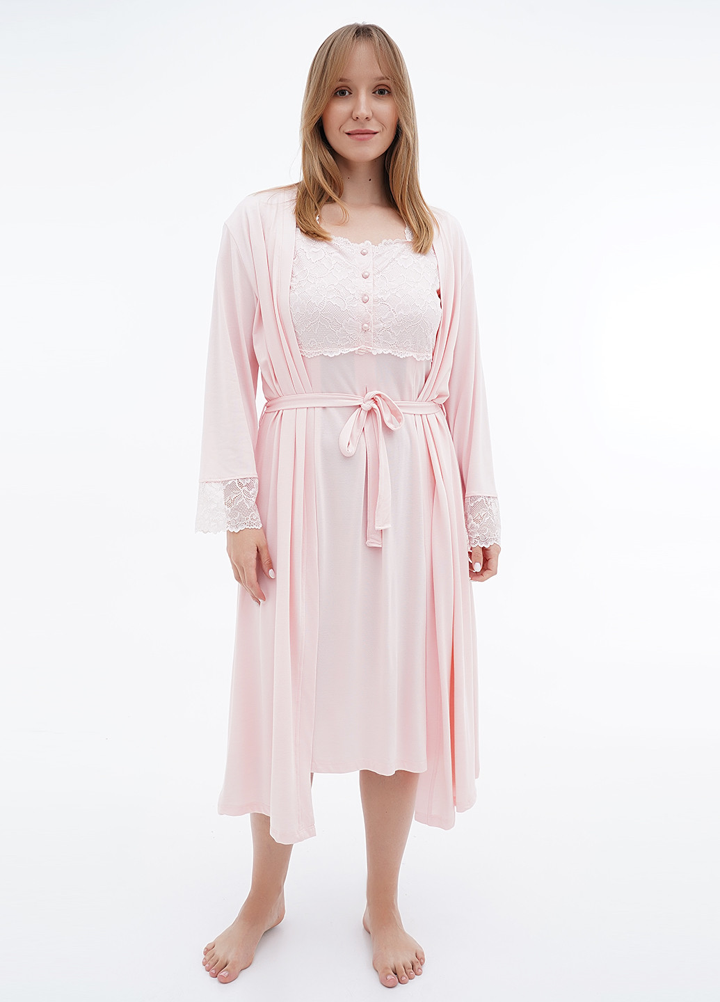 Персиковый демисезонный комплект (ночная рубашка, халат) Cotpark