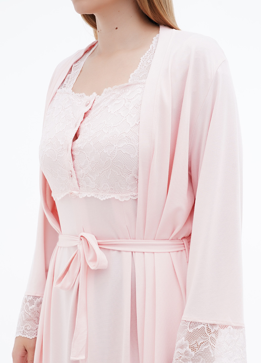 Персиковый демисезонный комплект (ночная рубашка, халат) Cotpark