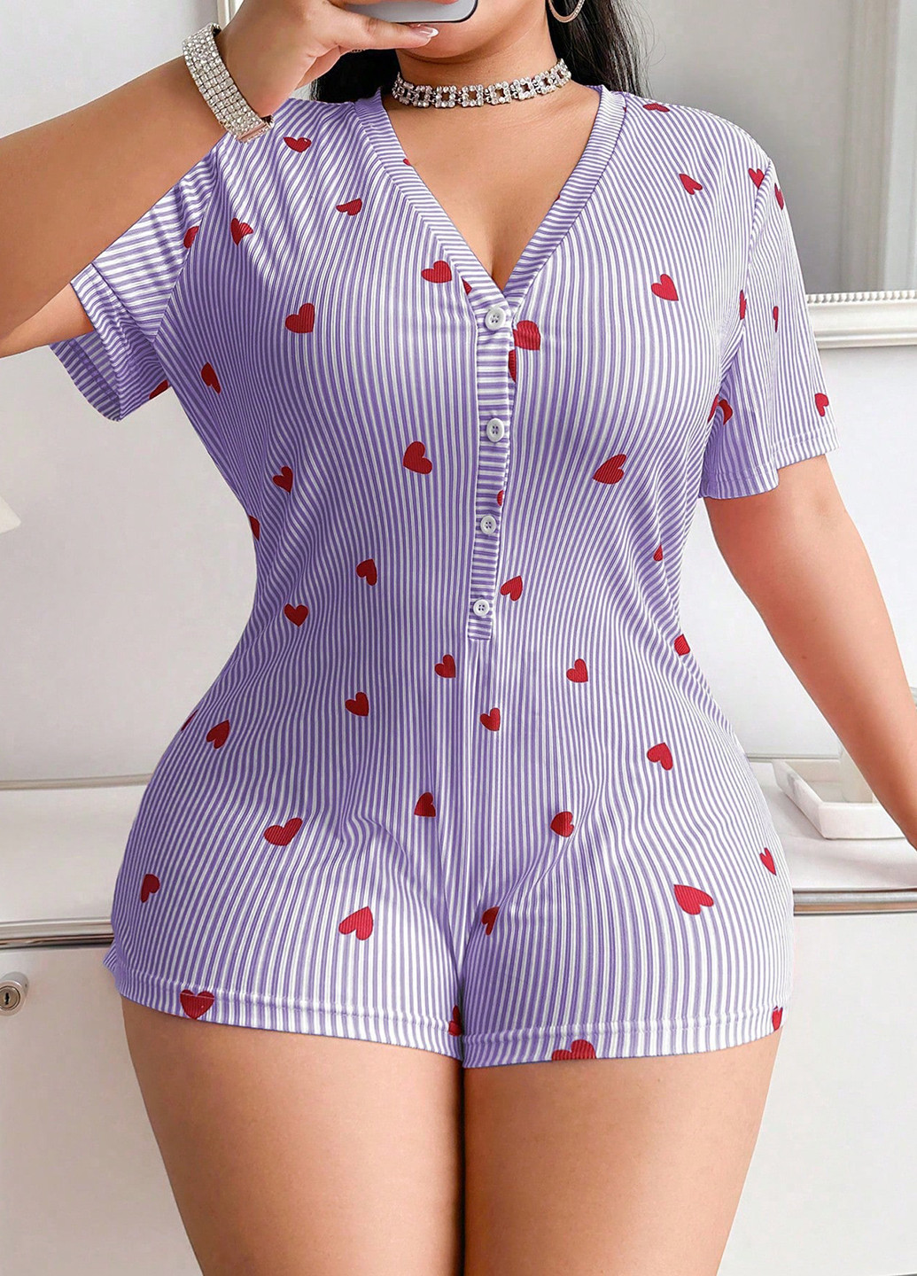 Комбинезон SHEIN комбинезон-шорты полоска комбинированный домашний полиэстер