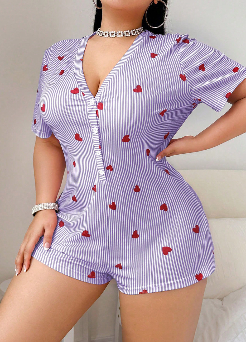 Комбинезон SHEIN комбинезон-шорты полоска комбинированный домашний полиэстер