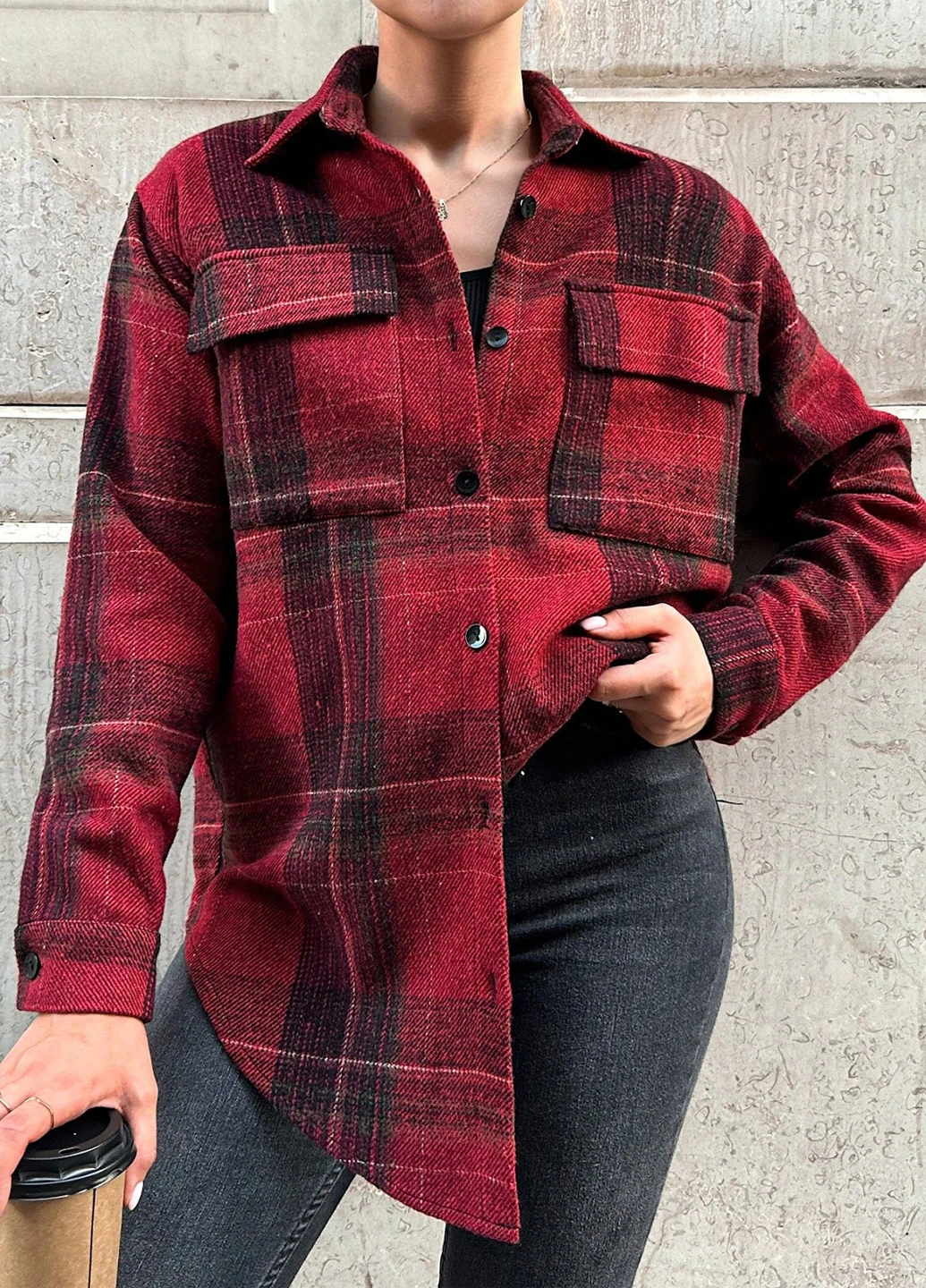 Бордовая кэжуал рубашка в клетку SHEIN
