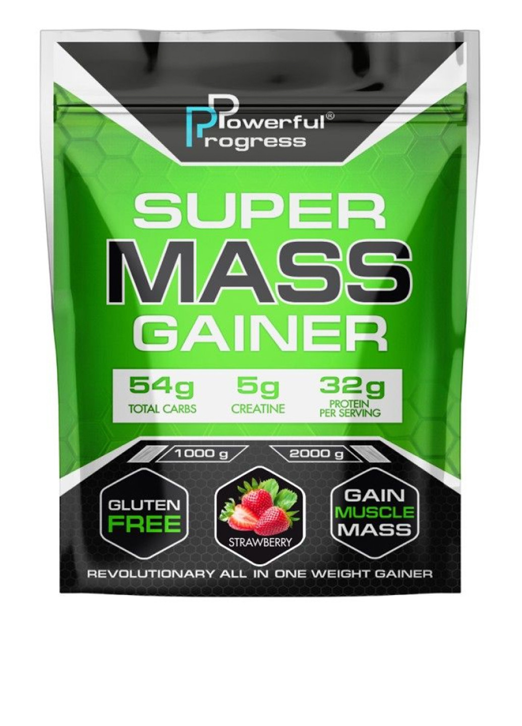 Гейнер для набора мышечной массы Strawberry, 1000 г Powerful Progress (250612568)