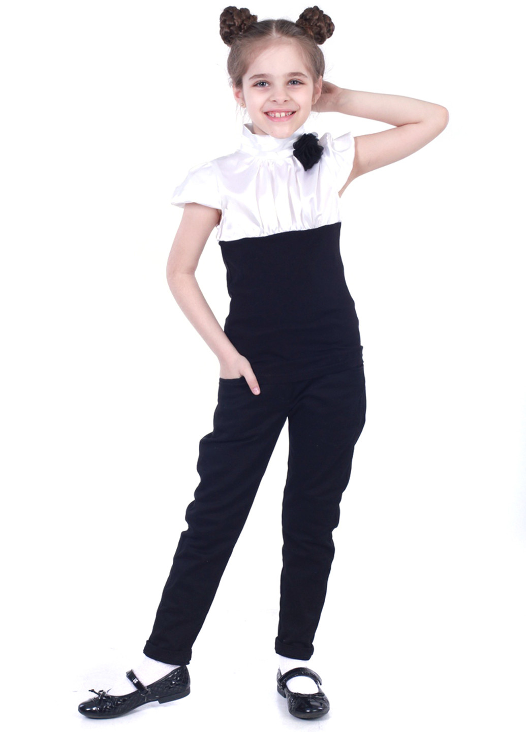 Черно-белая блузка с коротким рукавом DiMax летняя