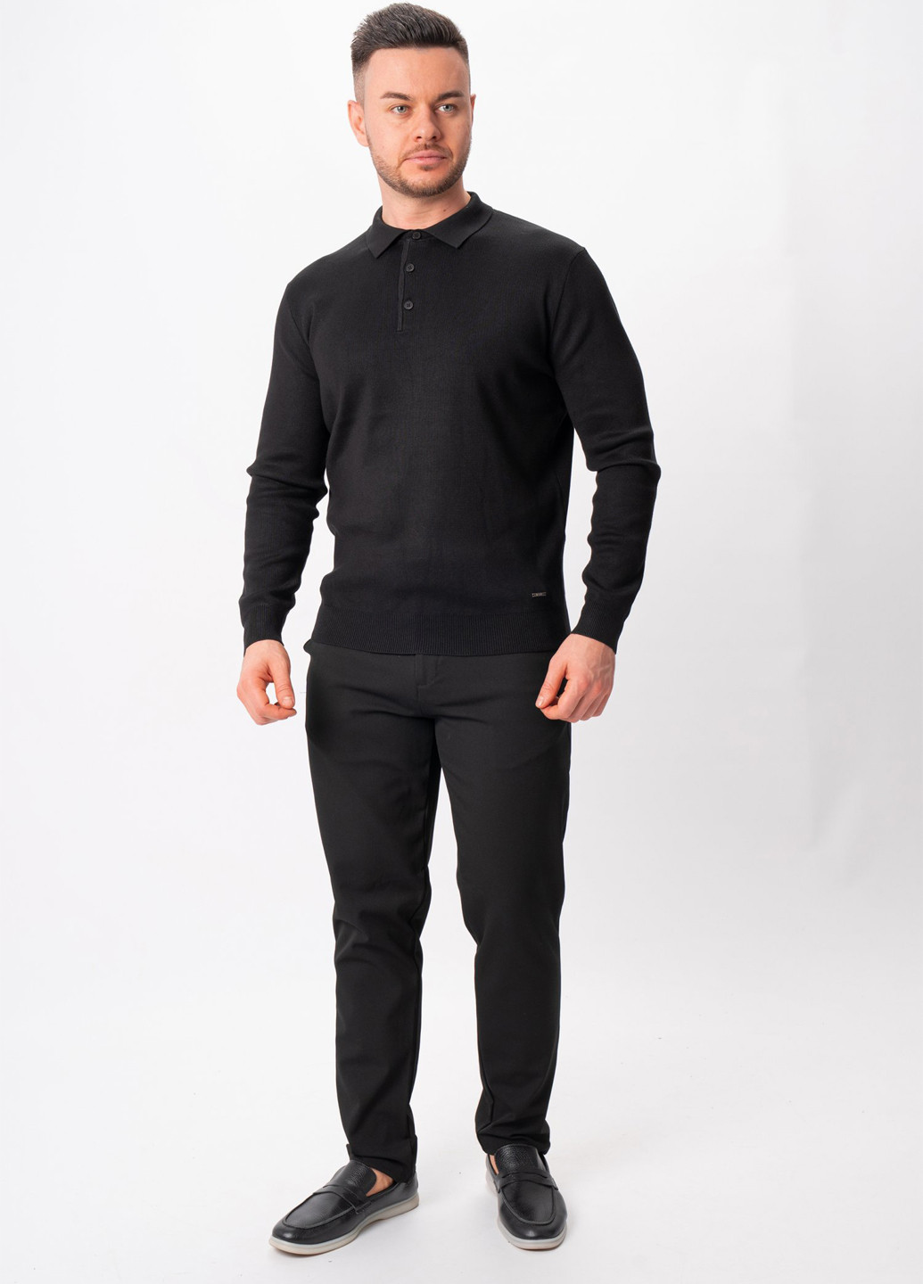 Черная футболка-поло для мужчин Trend Collection однотонная