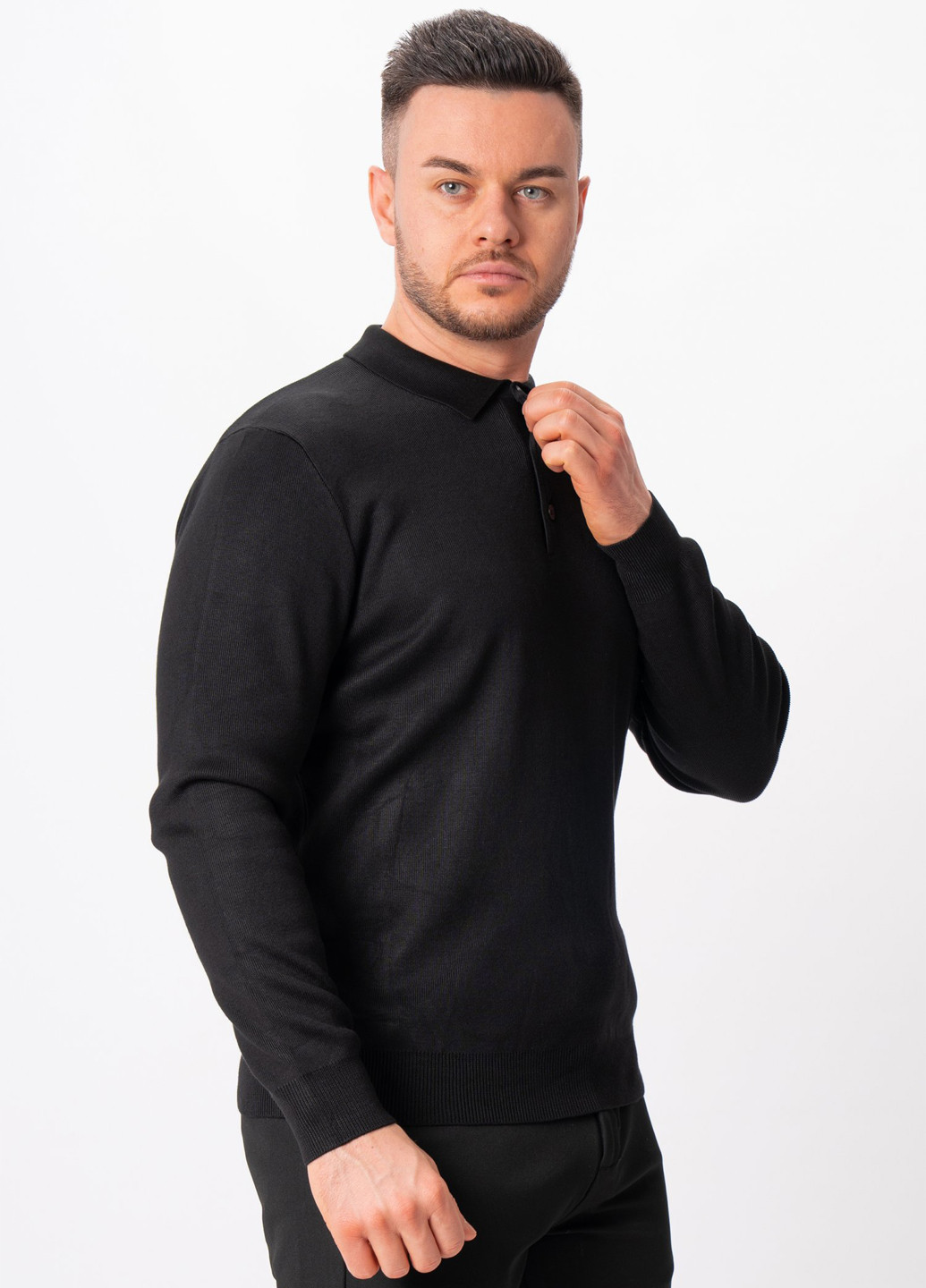 Черная футболка-поло для мужчин Trend Collection однотонная