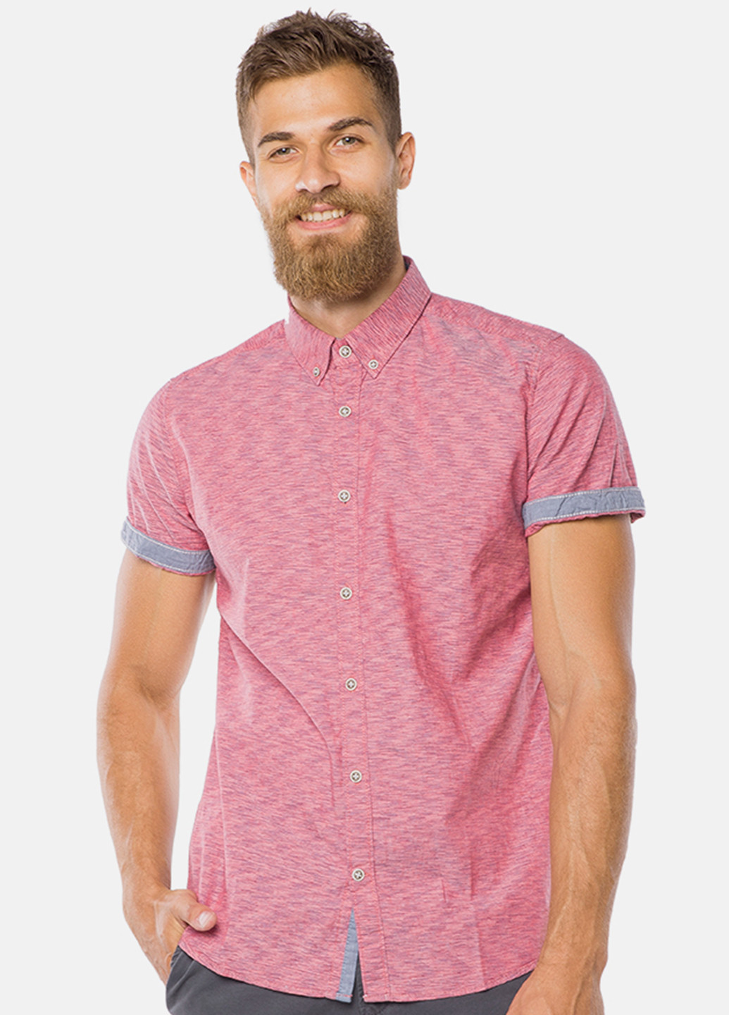 Рубашка Tom Tailor з коротким рукавом меланж коралова кежуал