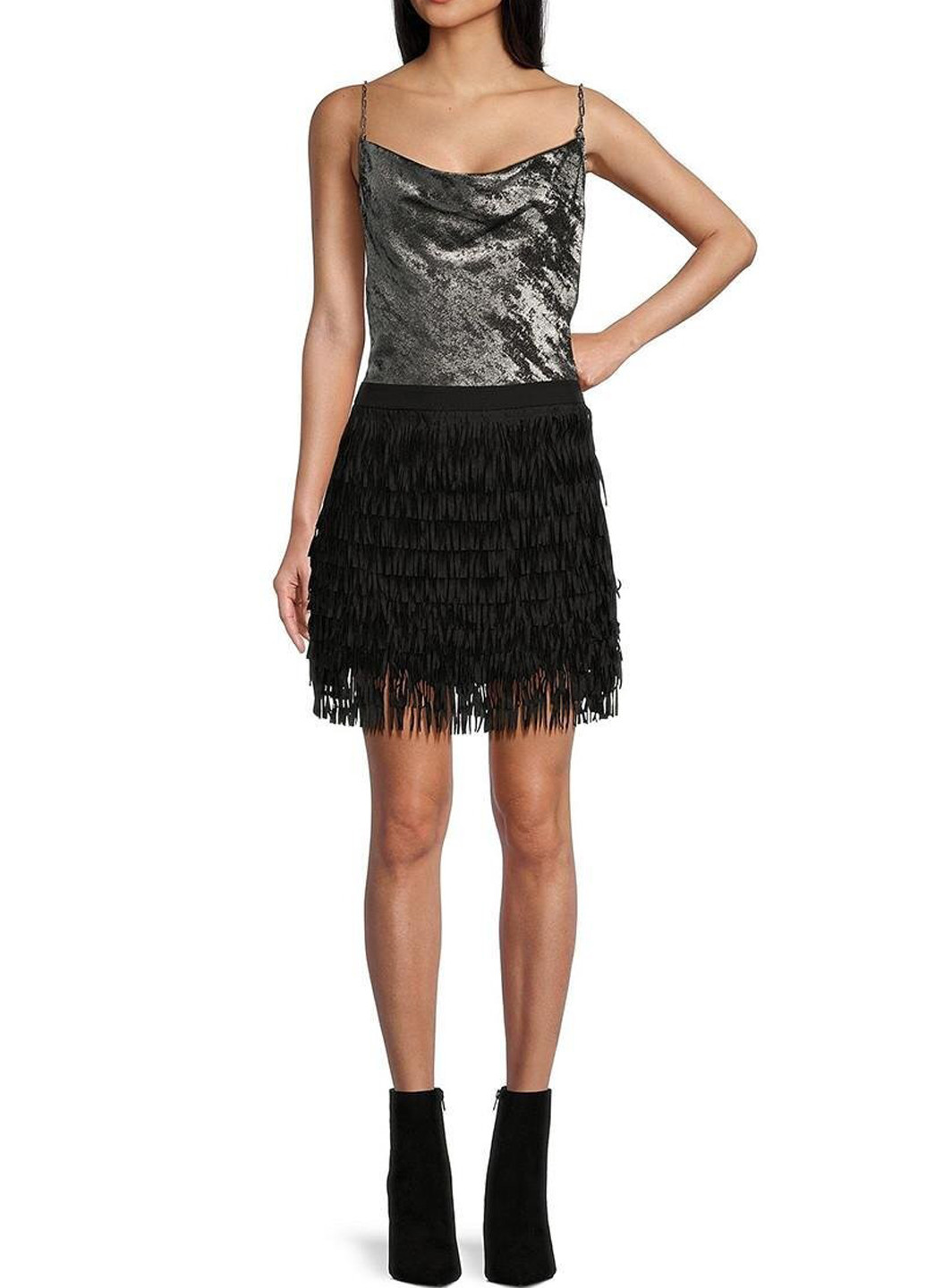 Черная вечерний однотонная юбка Guess клешированная