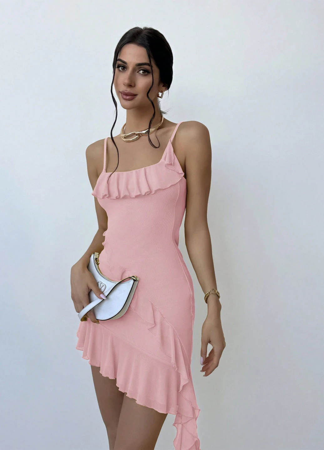 Розовое кэжуал платье а-силуэт SHEIN однотонное