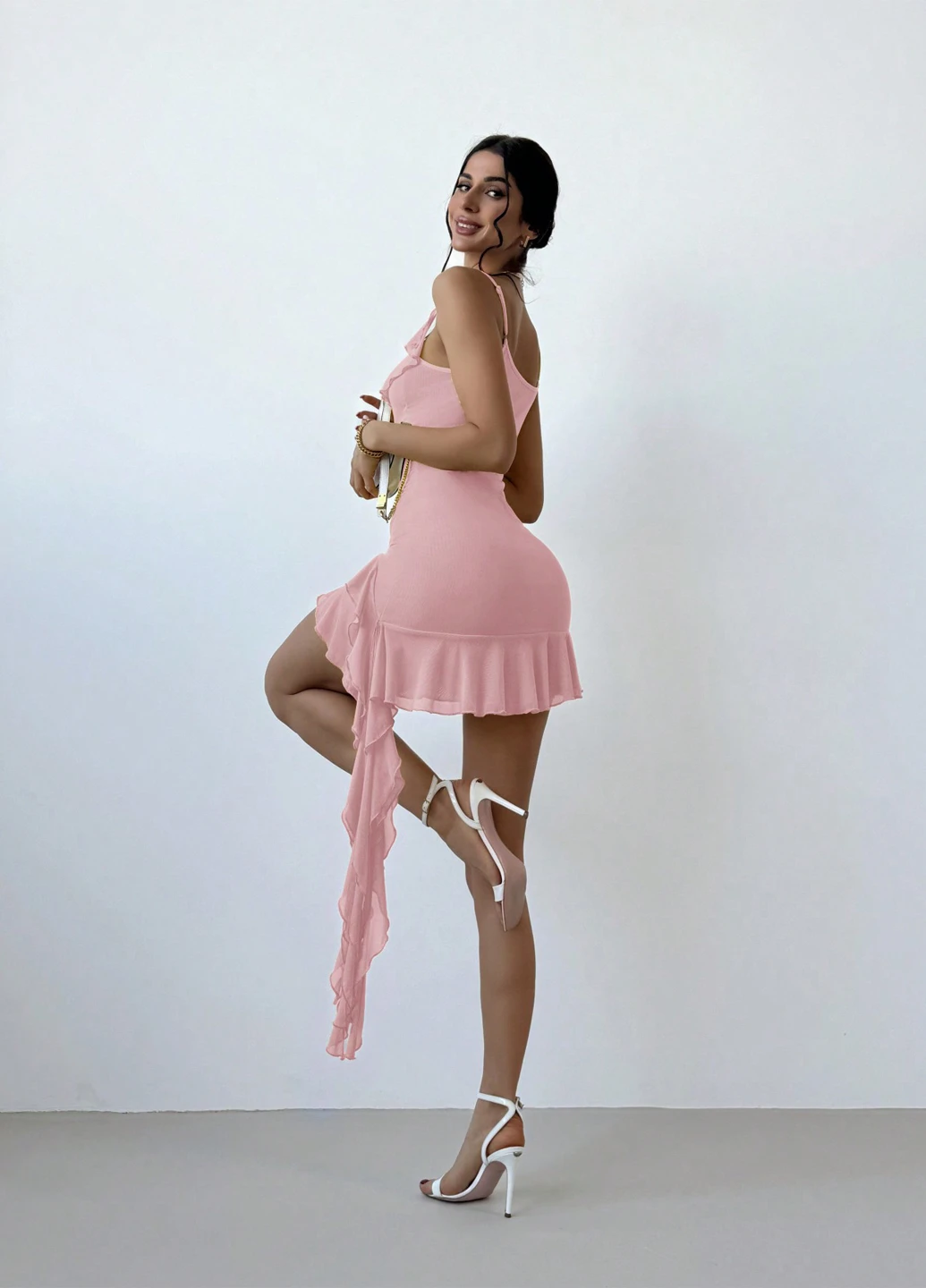 Розовое кэжуал платье а-силуэт SHEIN однотонное