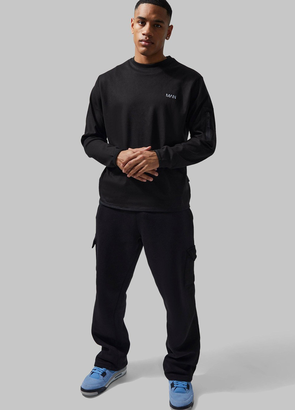 Черный демисезонный кэжуал, спортивный лонгслив Boohoo с надписями