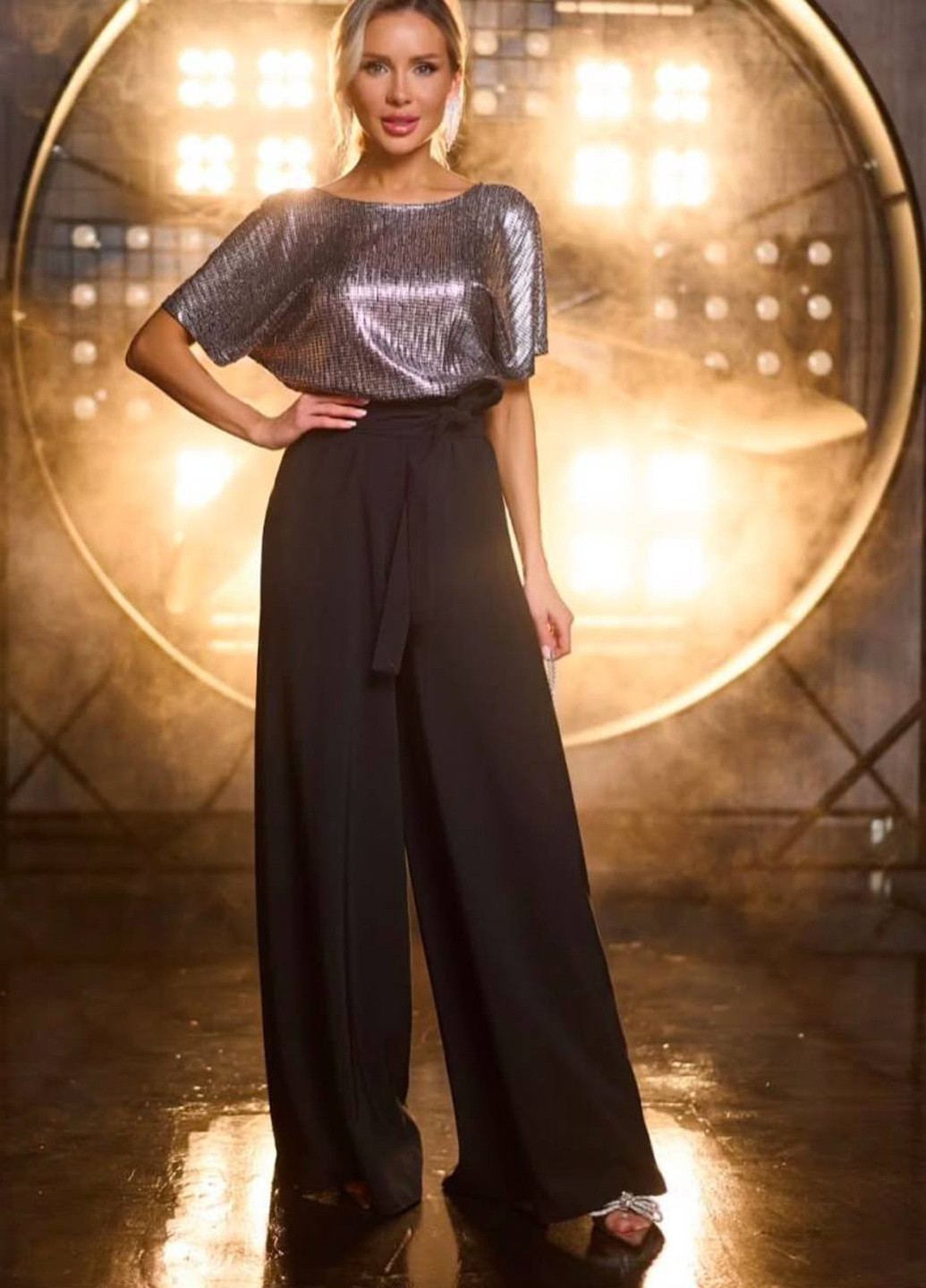 Комбінезон No Brand комбінезон-брюки однотонний чорний вечірній поліестер