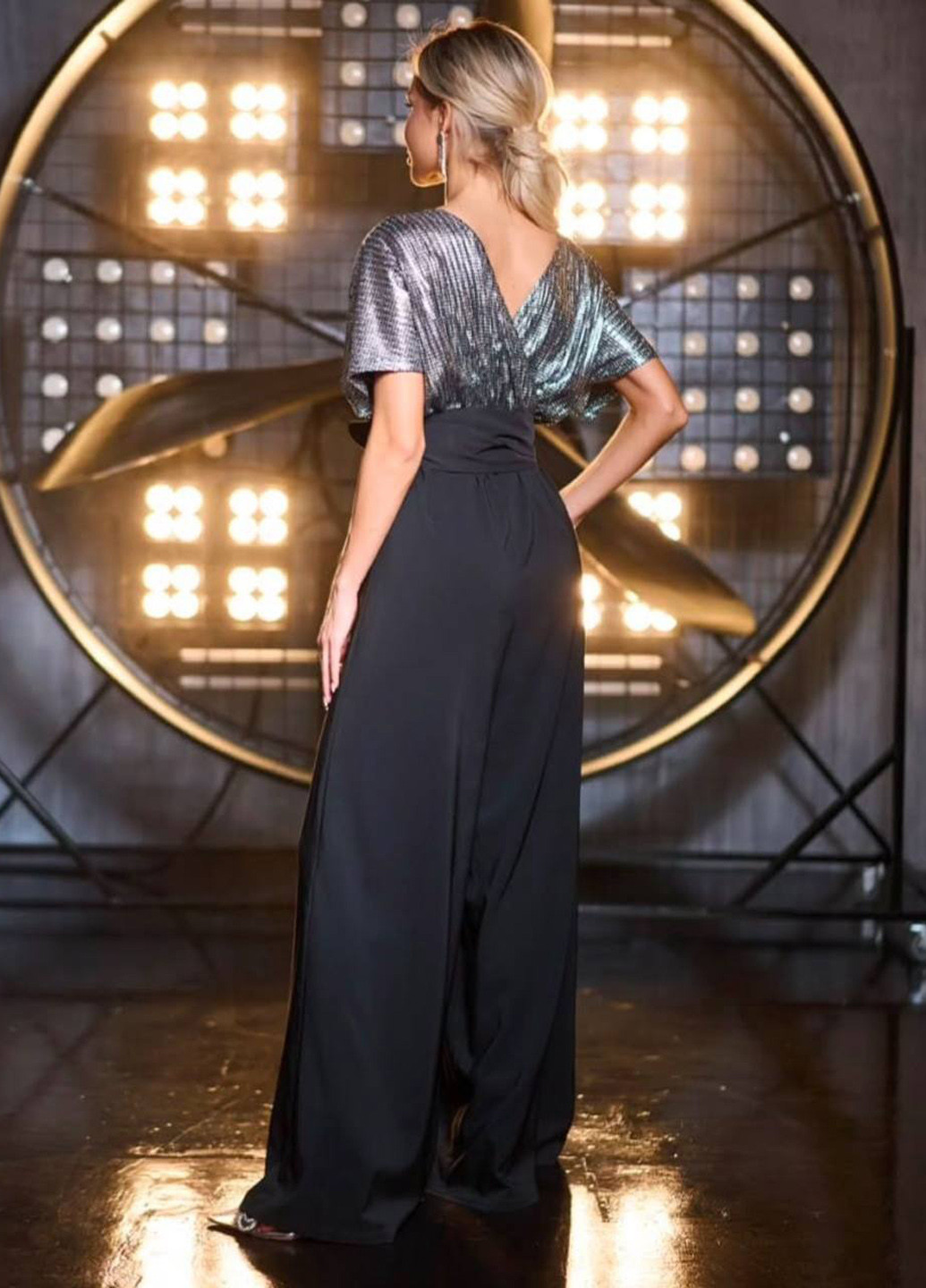 Комбінезон No Brand комбінезон-брюки однотонний чорний вечірній поліестер